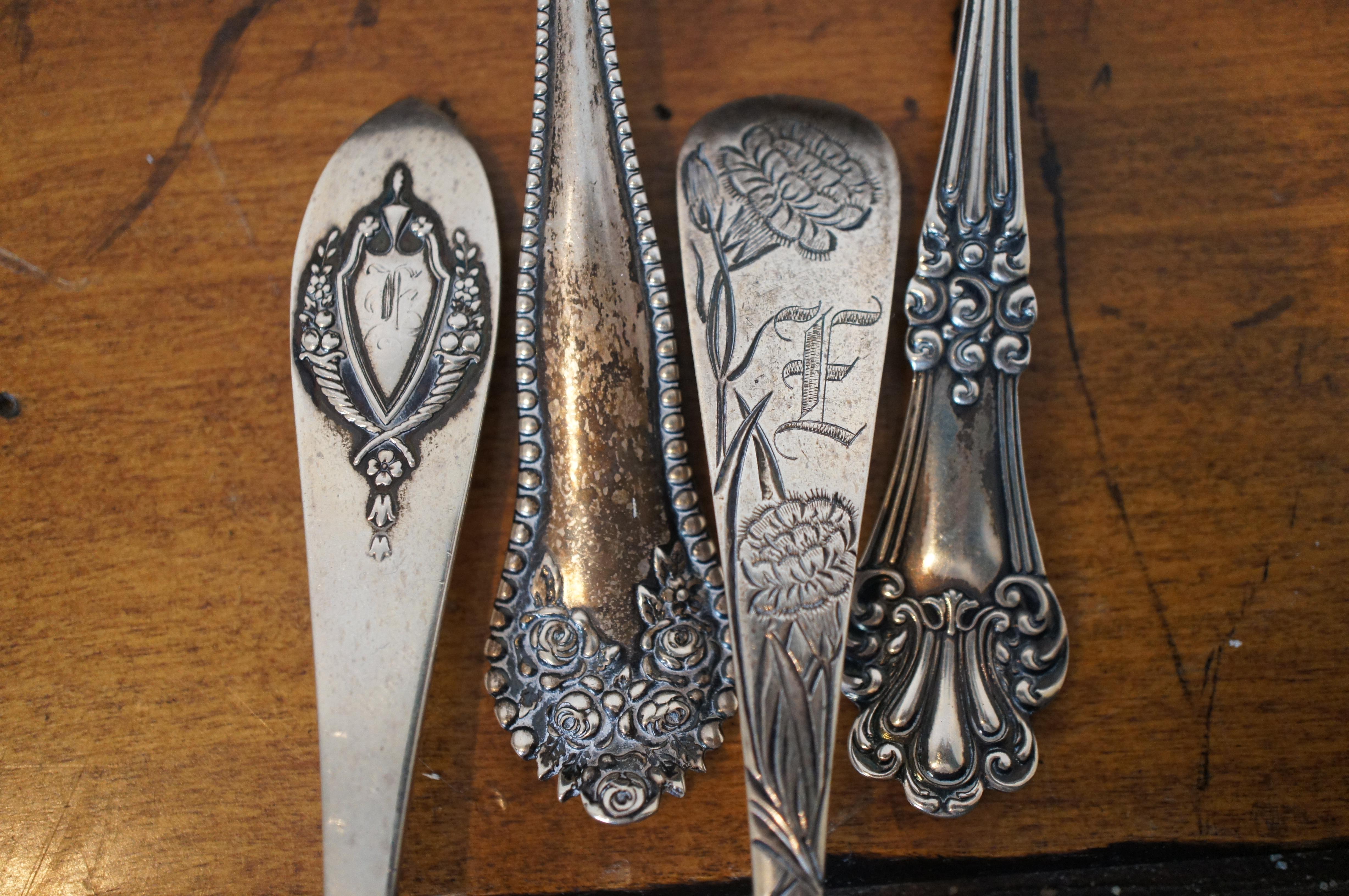 Victorian 4 Antique Sterling Souvenir Spoons Gorham Lunt Mechanics Missouri Columbia For Sale