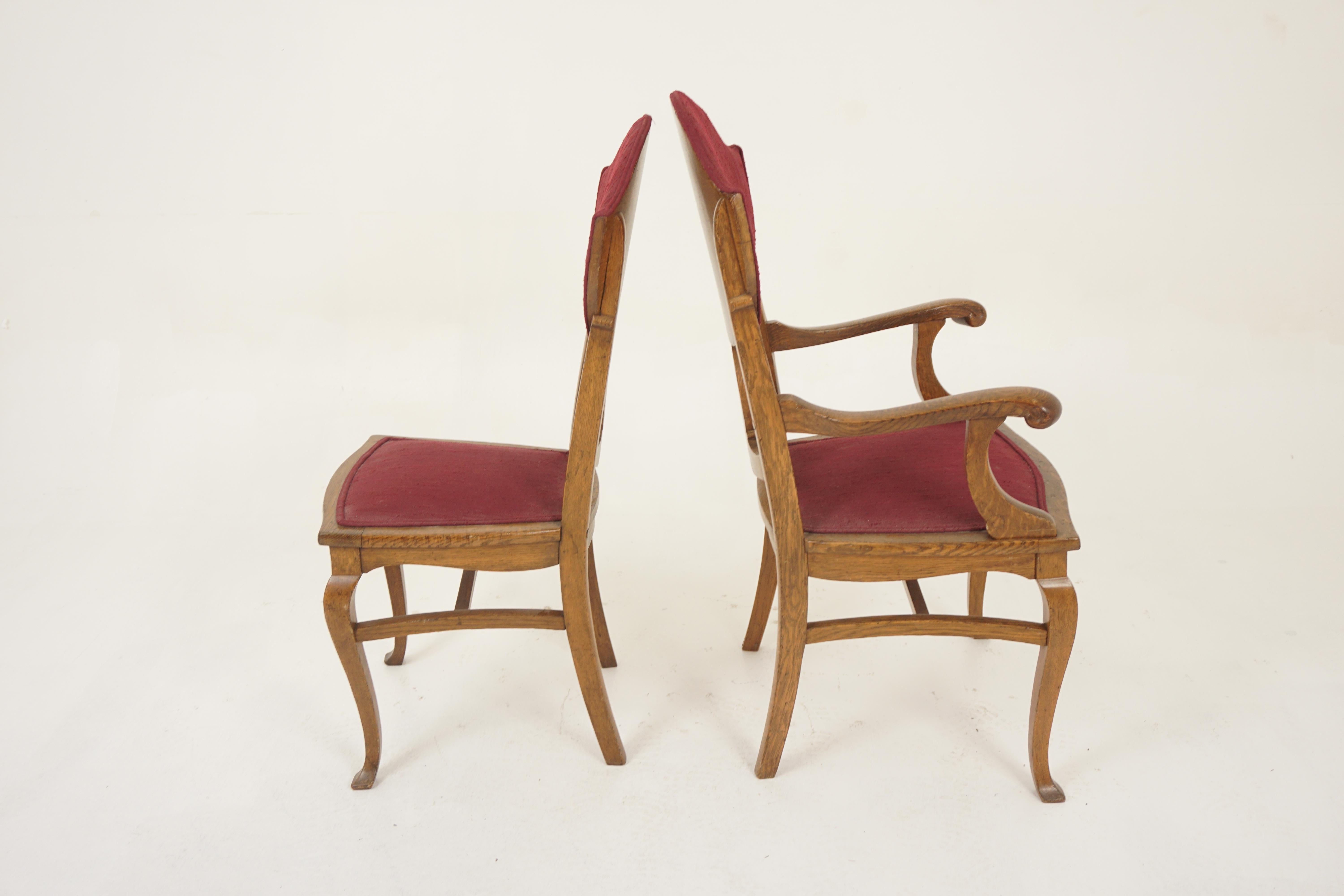 Fait main 4 chaises de salle à manger américaines anciennes en chêne tigré rembourrées, Amérique 1910 H1198 en vente