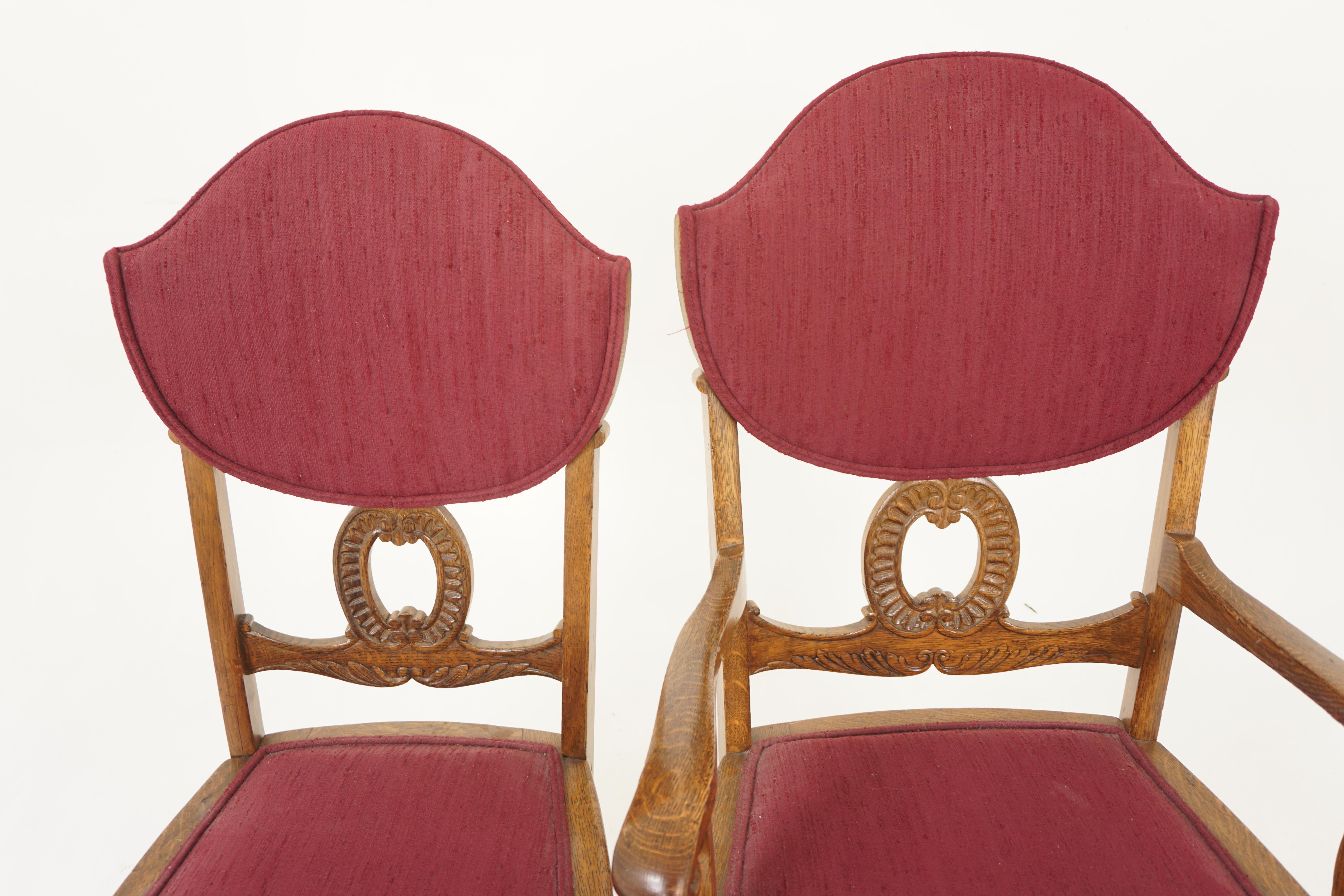 4 chaises de salle à manger américaines anciennes en chêne tigré rembourrées, Amérique 1910 H1198 Bon état - En vente à Vancouver, BC