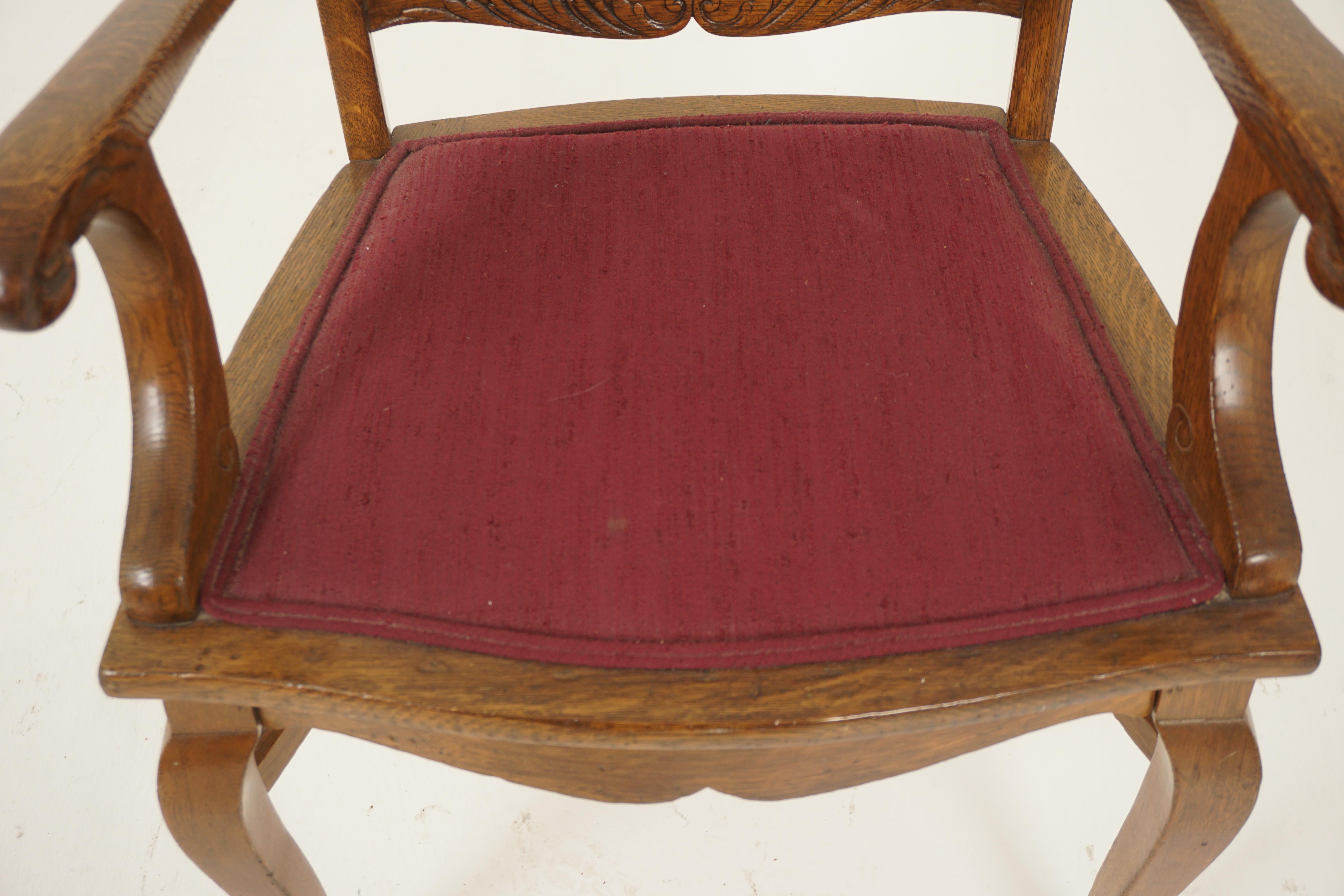 Early 20th Century 4 Antique Tiger Oak American Dining Chairs Upholstered Seats, America 1910 H1198 For Sale