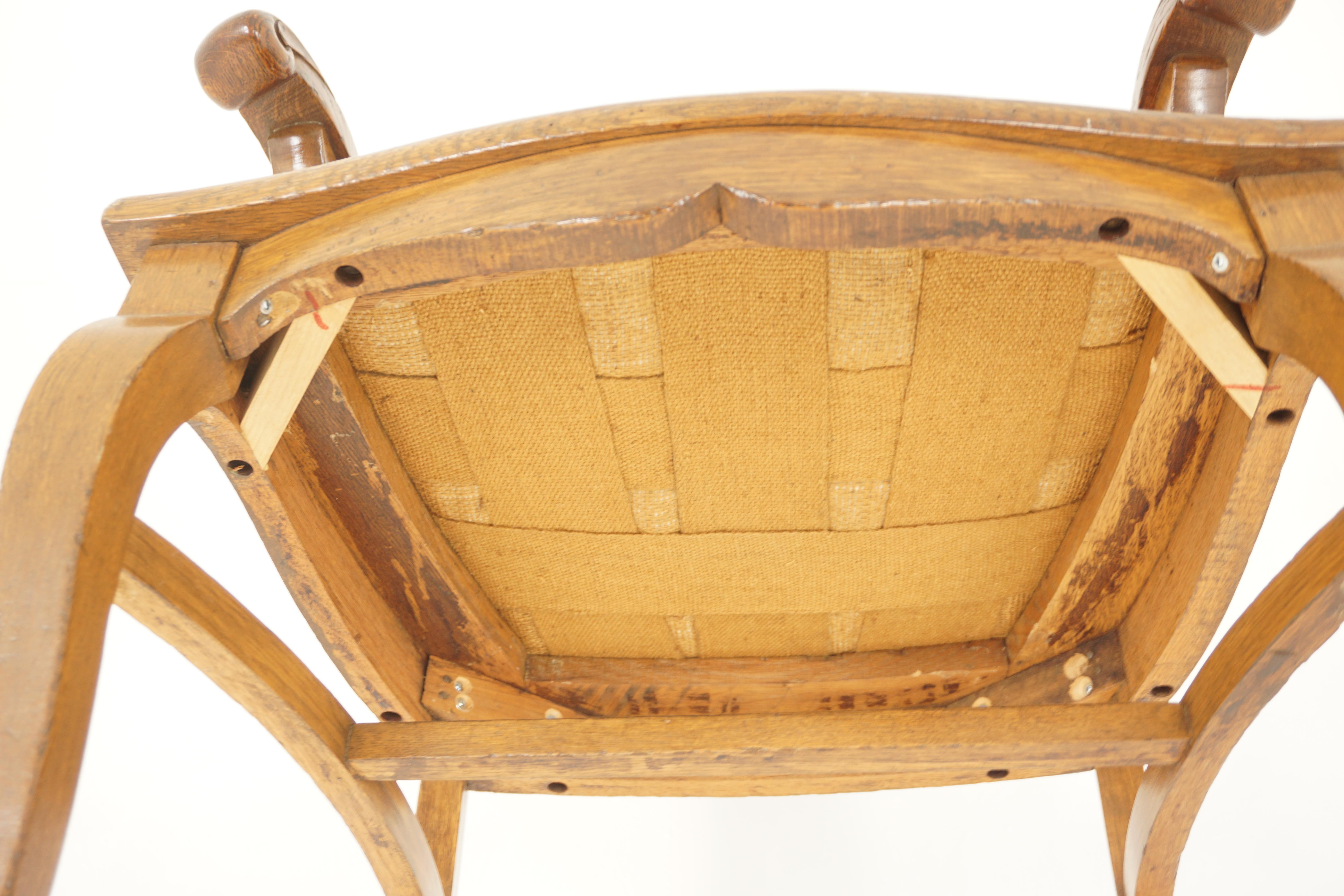 4 chaises de salle à manger américaines anciennes en chêne tigré rembourrées, Amérique 1910 H1198 en vente 1