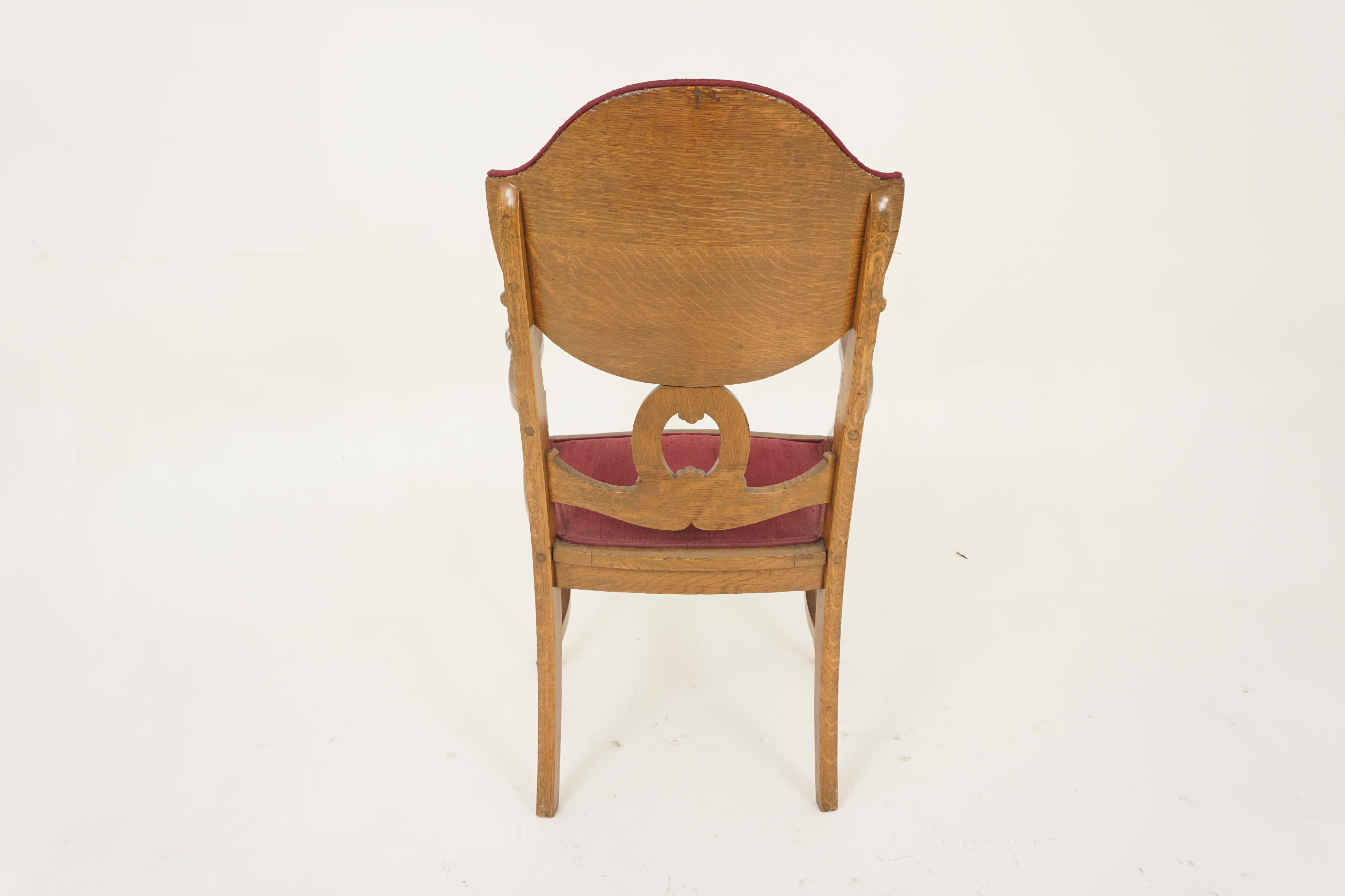 4 Antique Tiger Oak American Dining Chairs Upholstered Seats, America 1910 H1198 For Sale 3