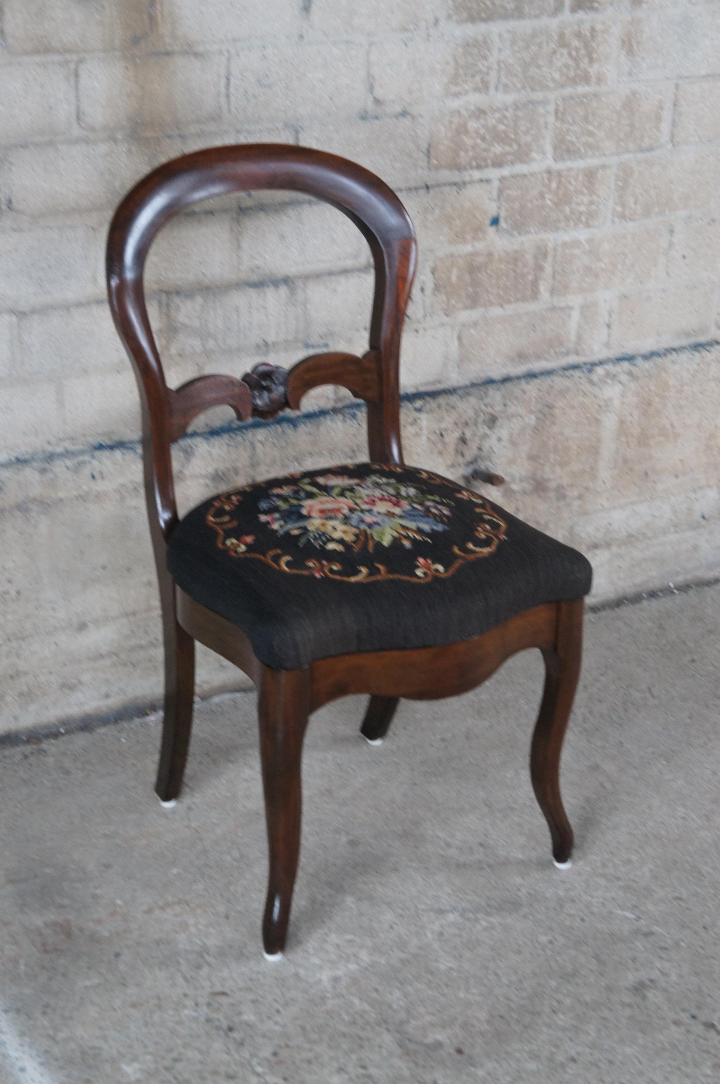 4 Antique Victorian Carved Mahogany Balloon Back Side Chairs Needlepoint Seat For Sale 6