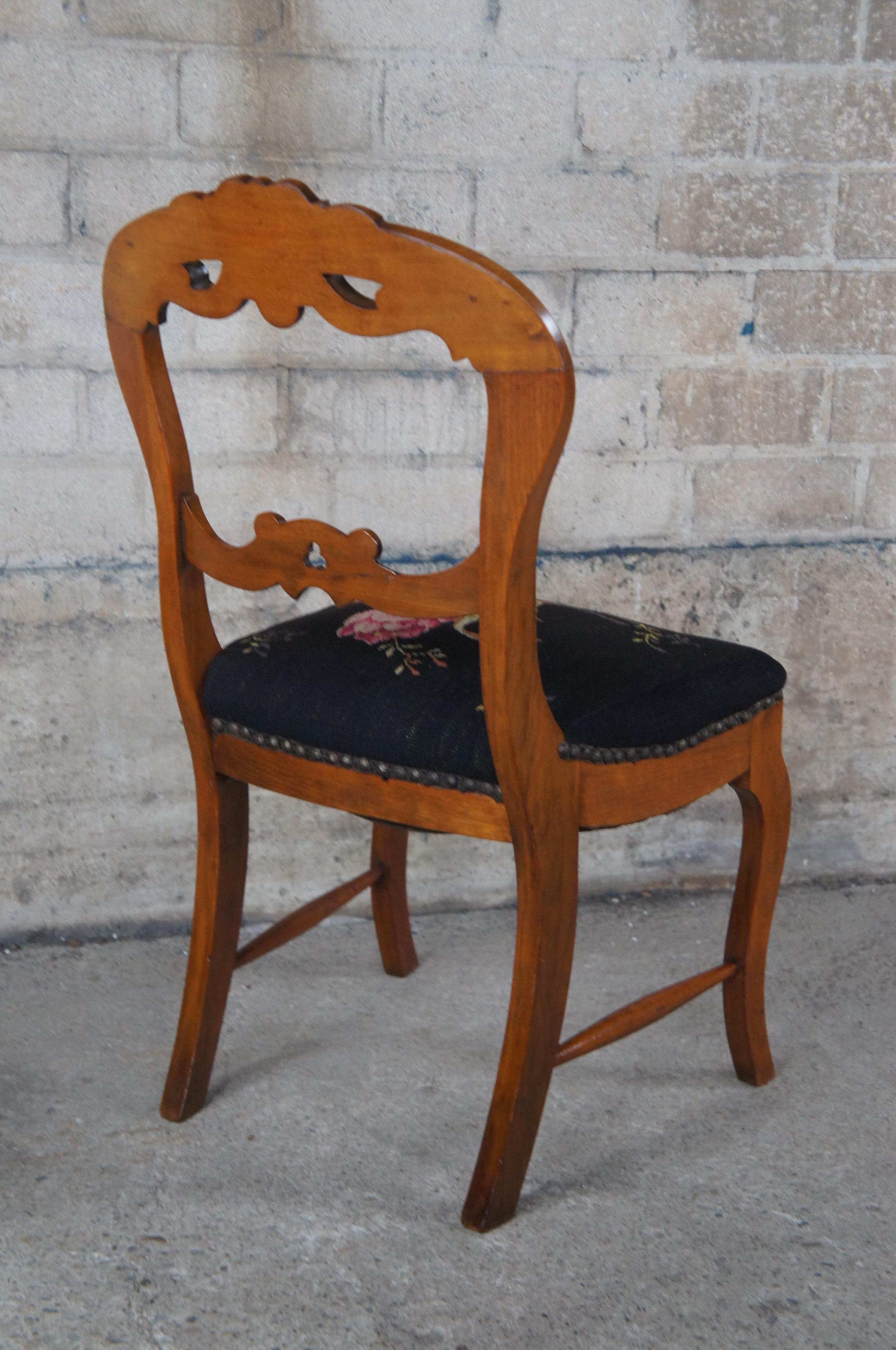 4 Antique Victorian Carved Mahogany Balloon Back Side Chairs Needlepoint Seat For Sale 1