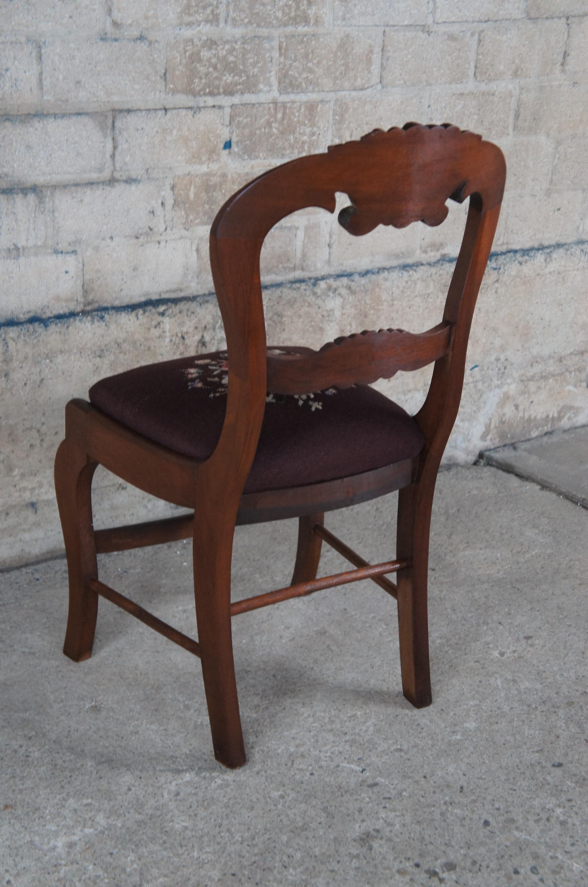4 Antique Victorian Carved Mahogany Balloon Back Side Chairs Needlepoint Seat For Sale 3