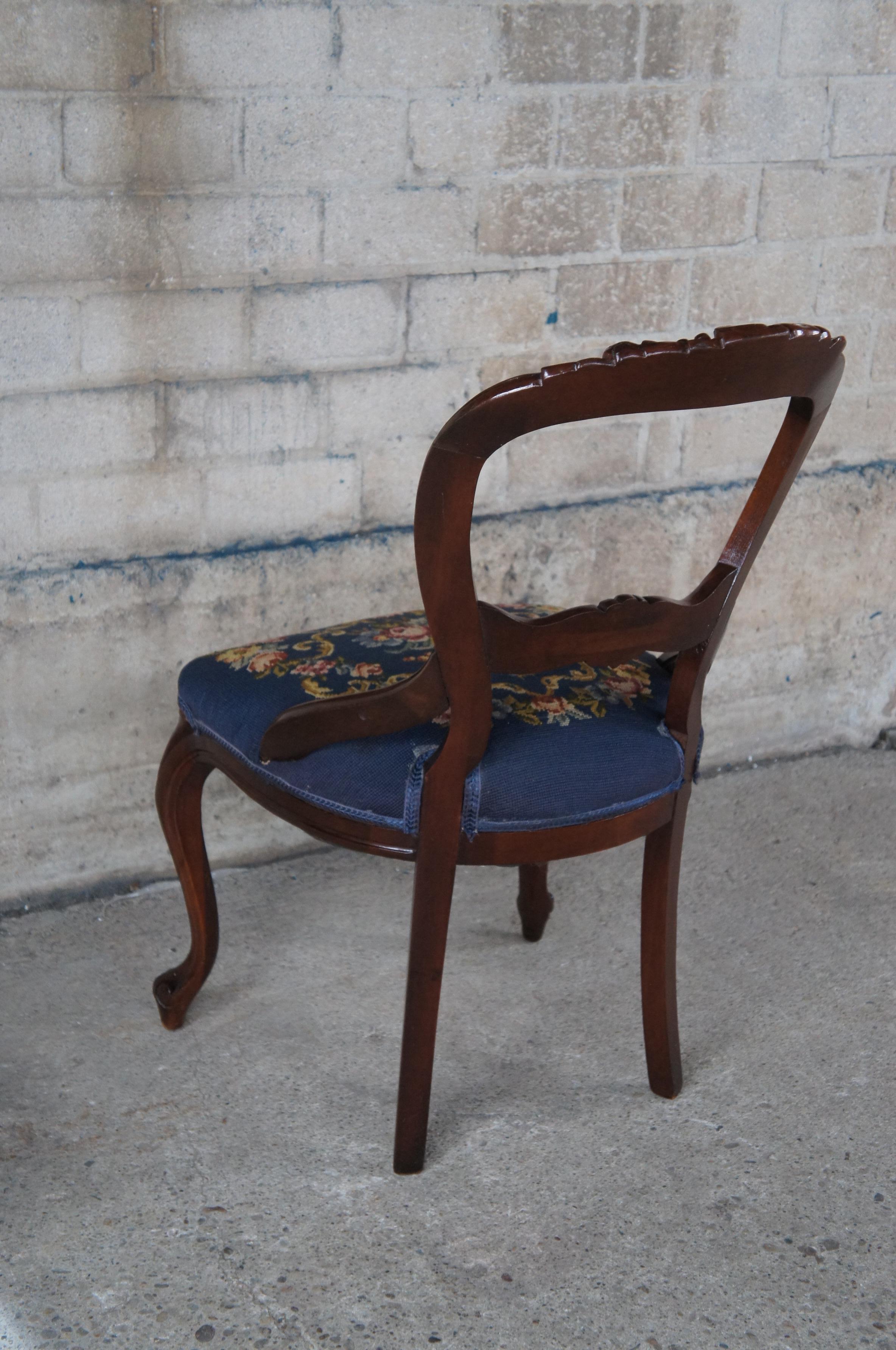 4 Antique Victorian Carved Mahogany Balloon Back Side Chairs Needlepoint Seat For Sale 5