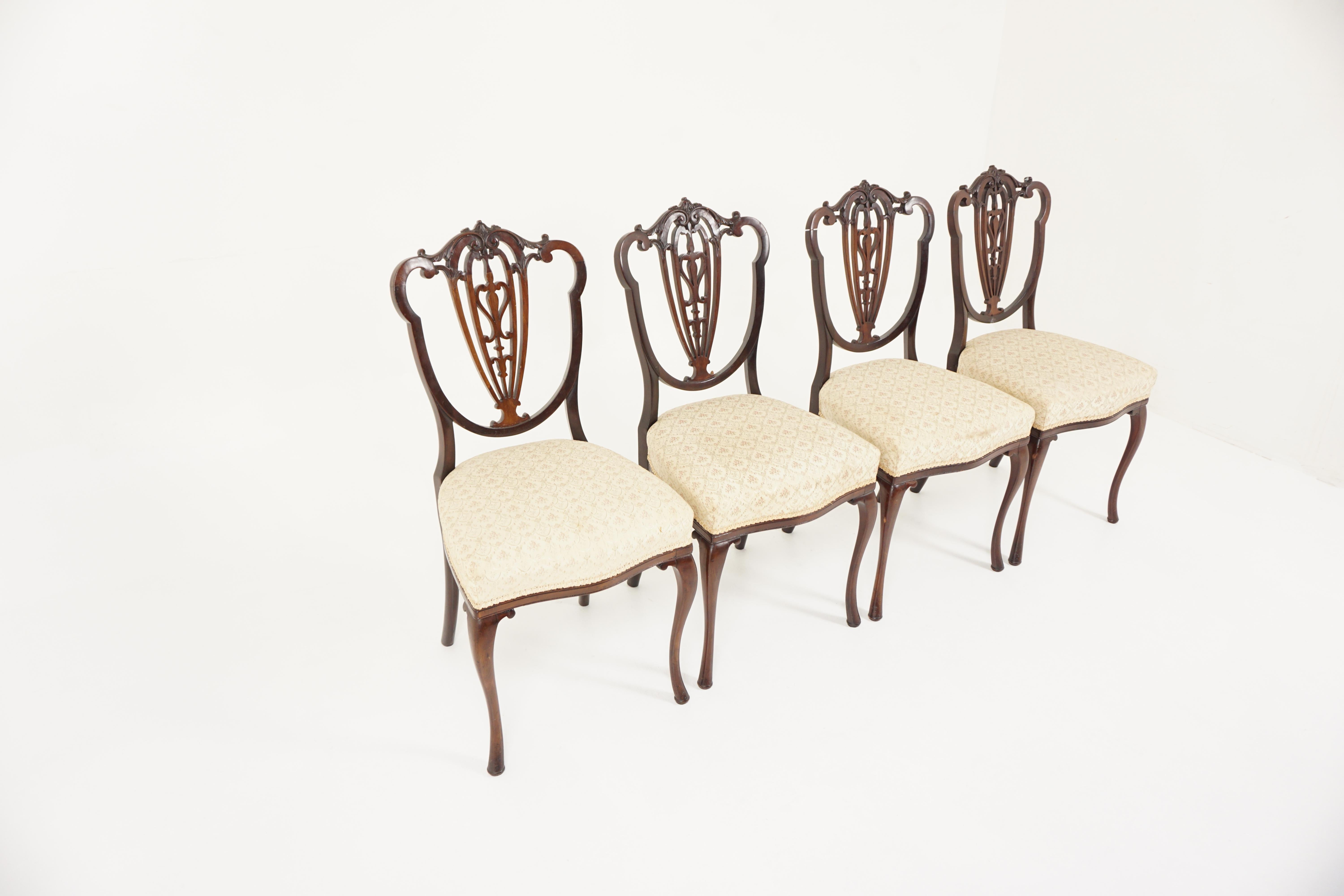 Scottish 4 Antique Victorian Upholstered Dining Chairs, Scotland 1890