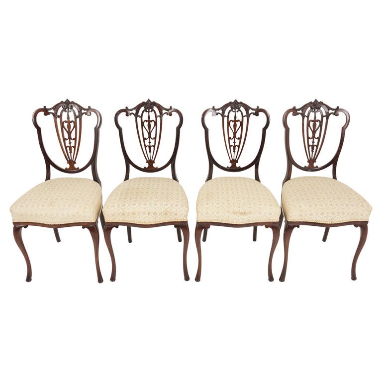 4 Antique Victorian Upholstered Dining Chairs, Scotland 1890 For Sale