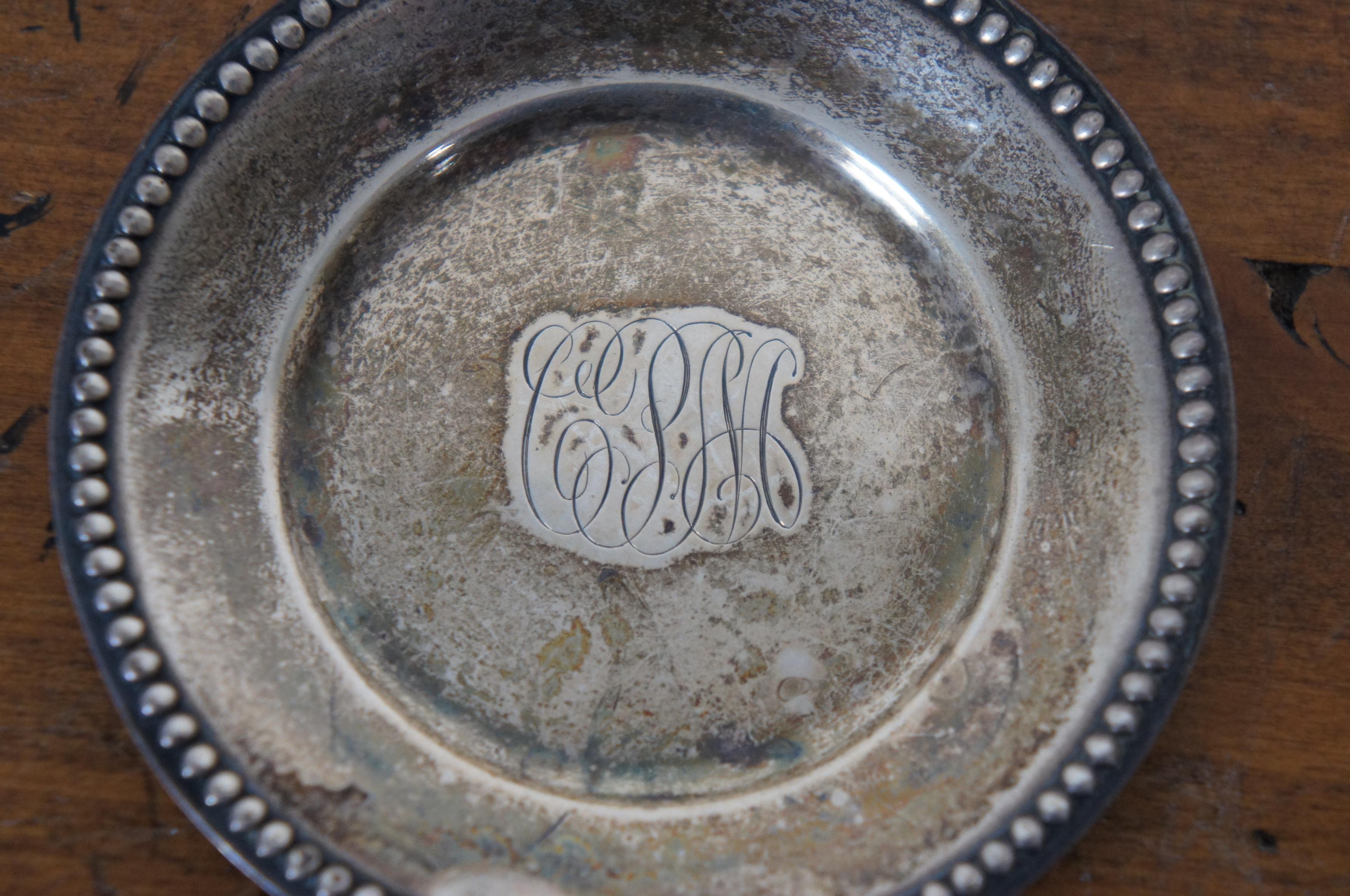 19th Century 4 Antique Whiting Mfg Sterling Silver Bone Dish Butter Pat Coaster Nut Plate 3