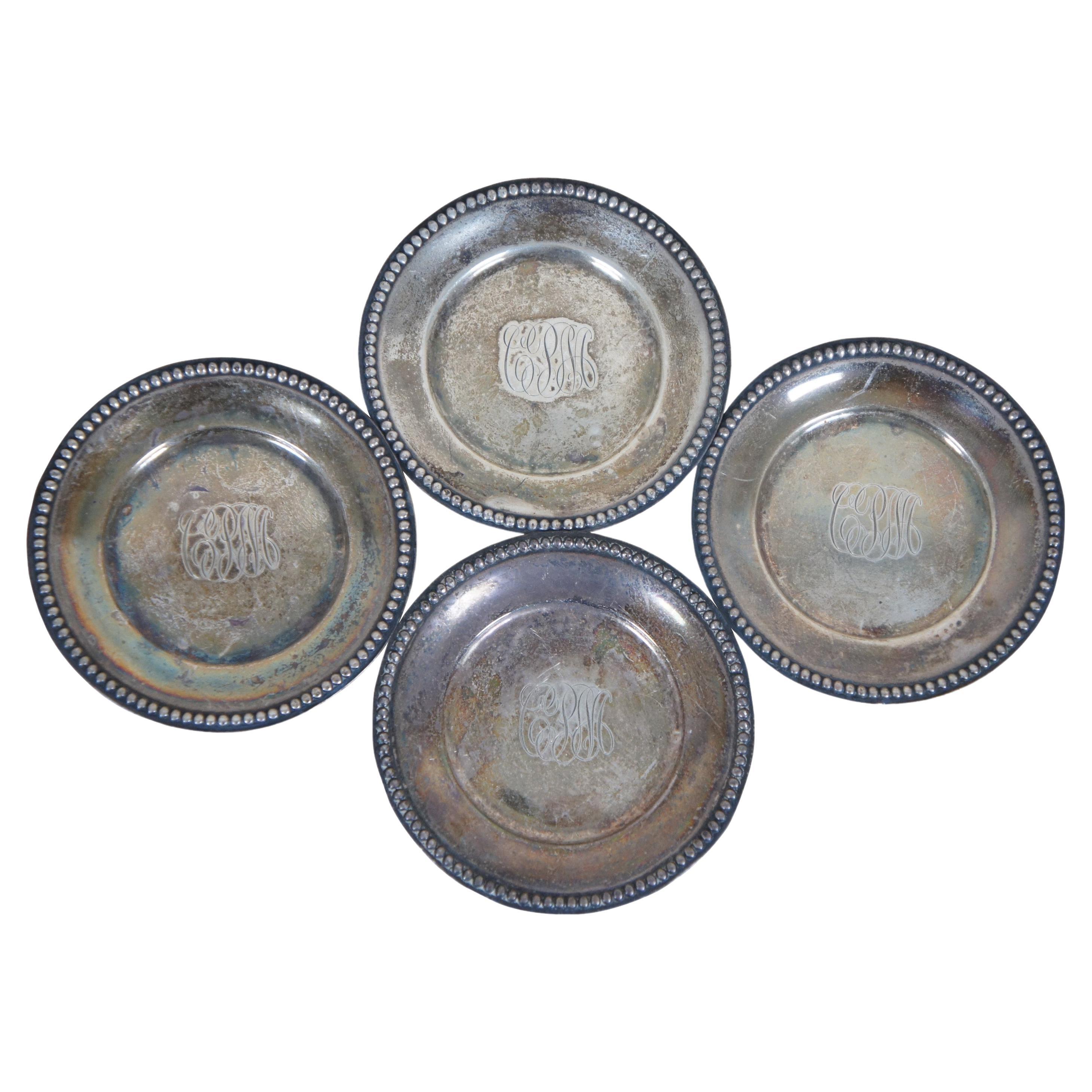 4 Antique Whiting Mfg Sterling Silver Bone Dish Butter Pat Coaster Nut Plate 3" For Sale
