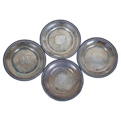 4 Vintage Whiting Mfg Sterling Silver Bone Dish Butter Pat Coaster Nut Plate 3"