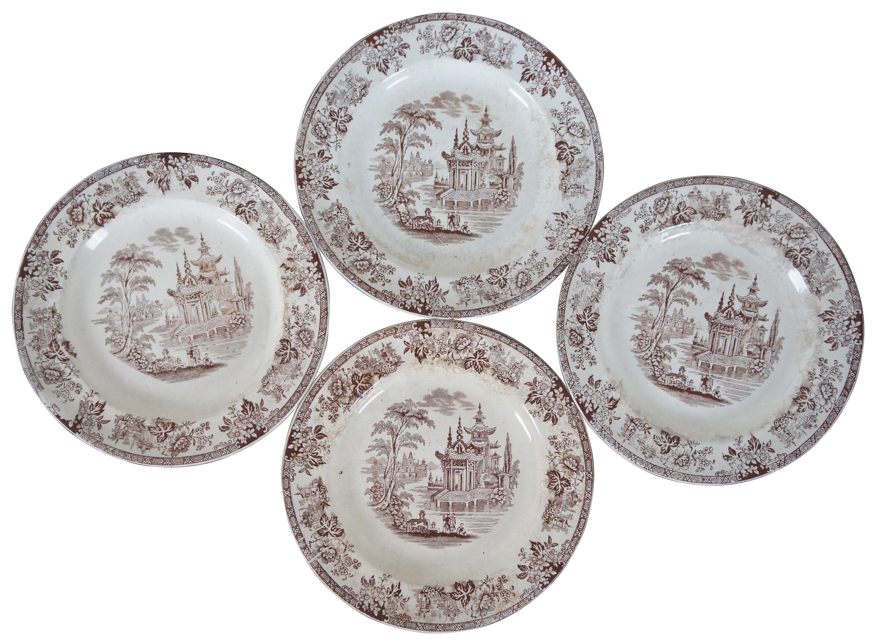 Set of four William Brownfield ironstone brown transferware plates in the Madras pattern. Measure: 8