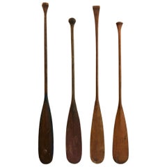 4 Antique Wooden Canoe Paddles, Original Surface, Decorative Wall Display