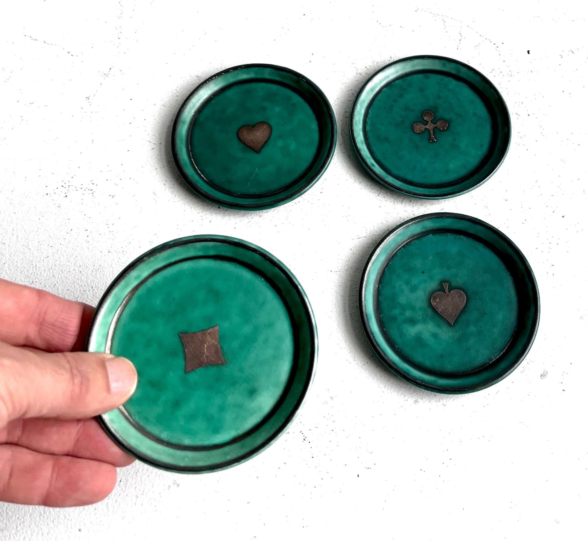 4 Argenta-Spielkartenuntersetzer von Wilhelm Kage für Gustavsberg, Schweden, 1940er Jahre im Angebot 3