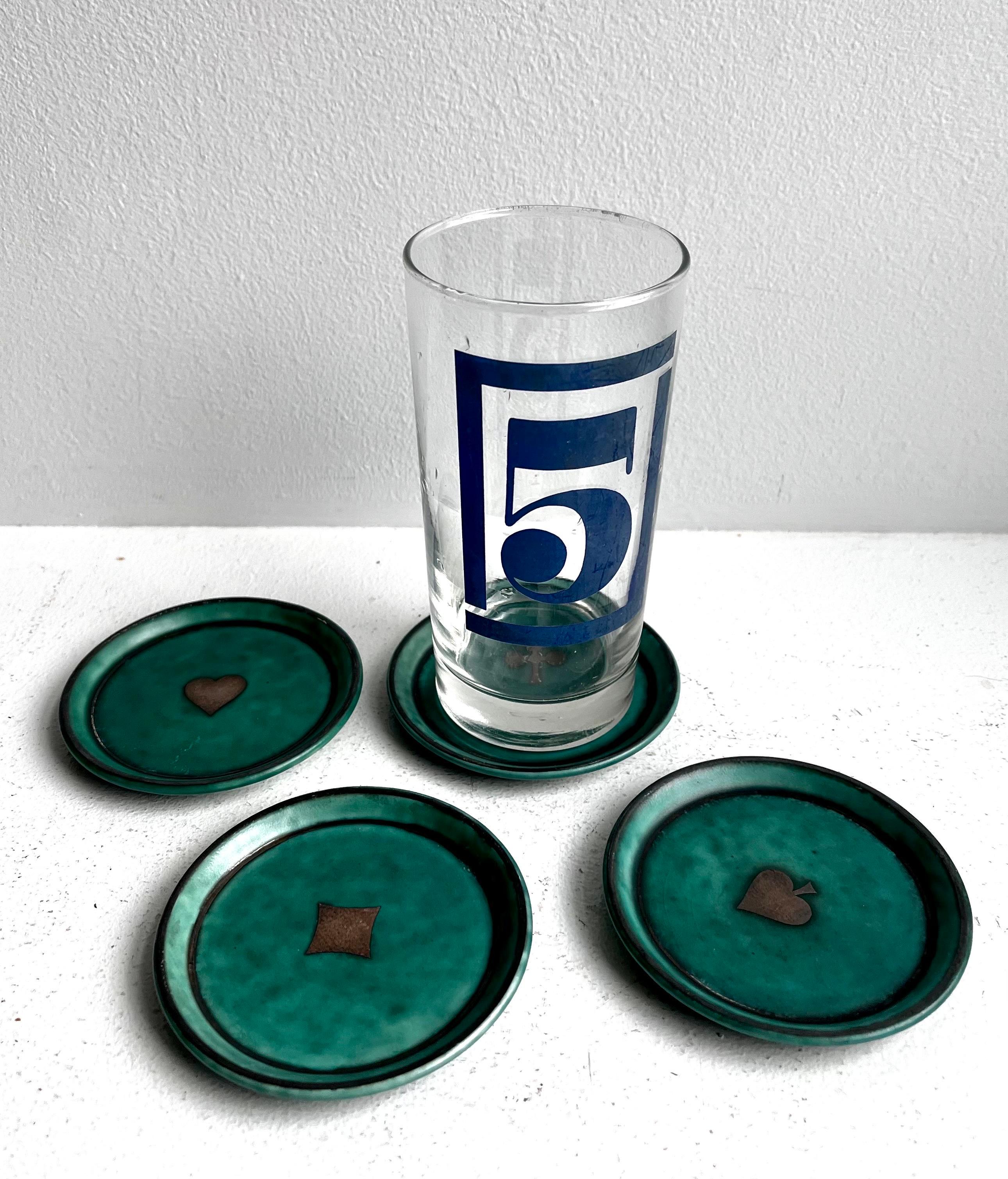 4 Argenta-Spielkartenuntersetzer von Wilhelm Kage für Gustavsberg, Schweden, 1940er Jahre im Angebot 4