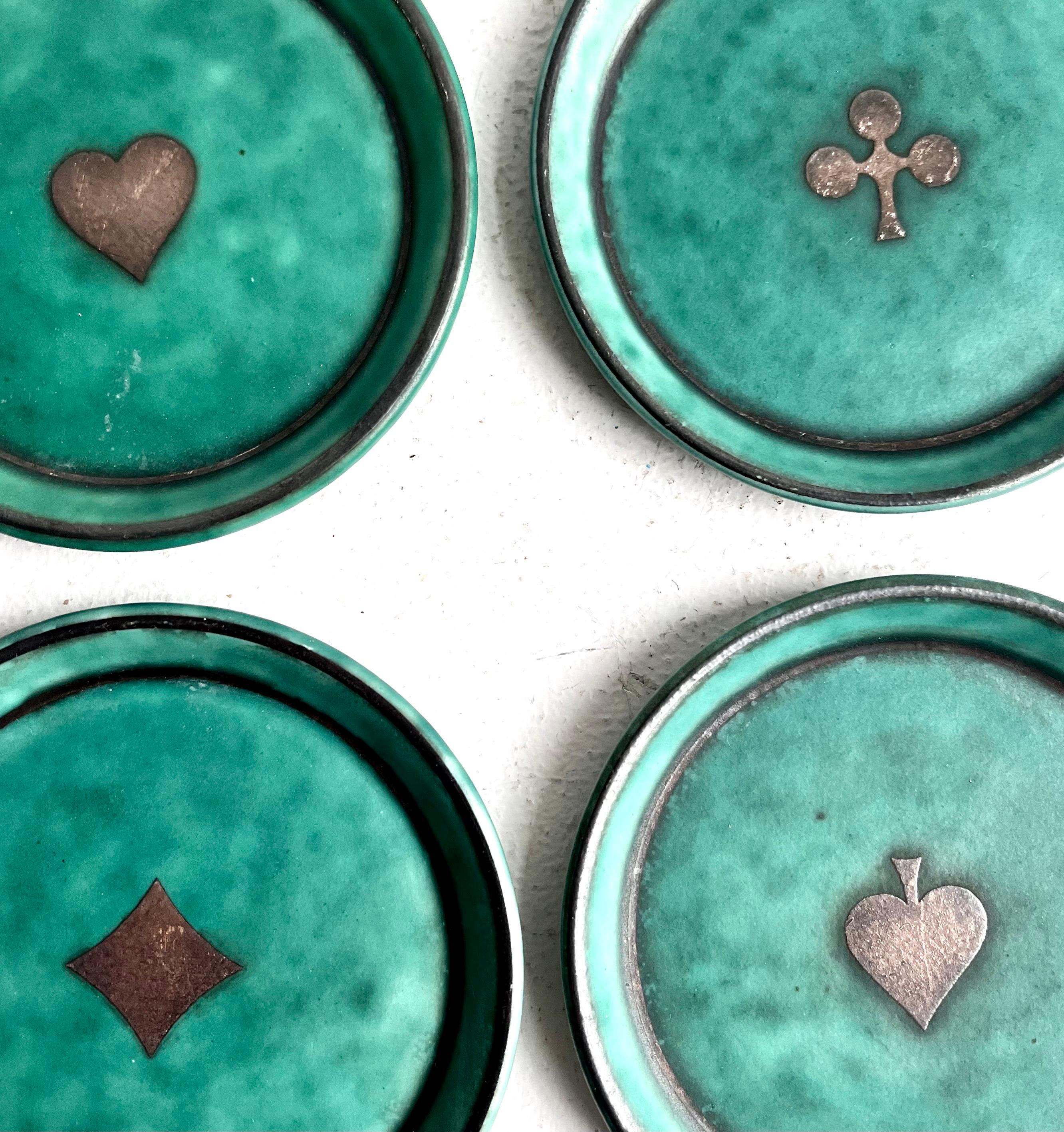 4 Argenta-Spielkartenuntersetzer von Wilhelm Kage für Gustavsberg, Schweden, 1940er Jahre (Art déco) im Angebot