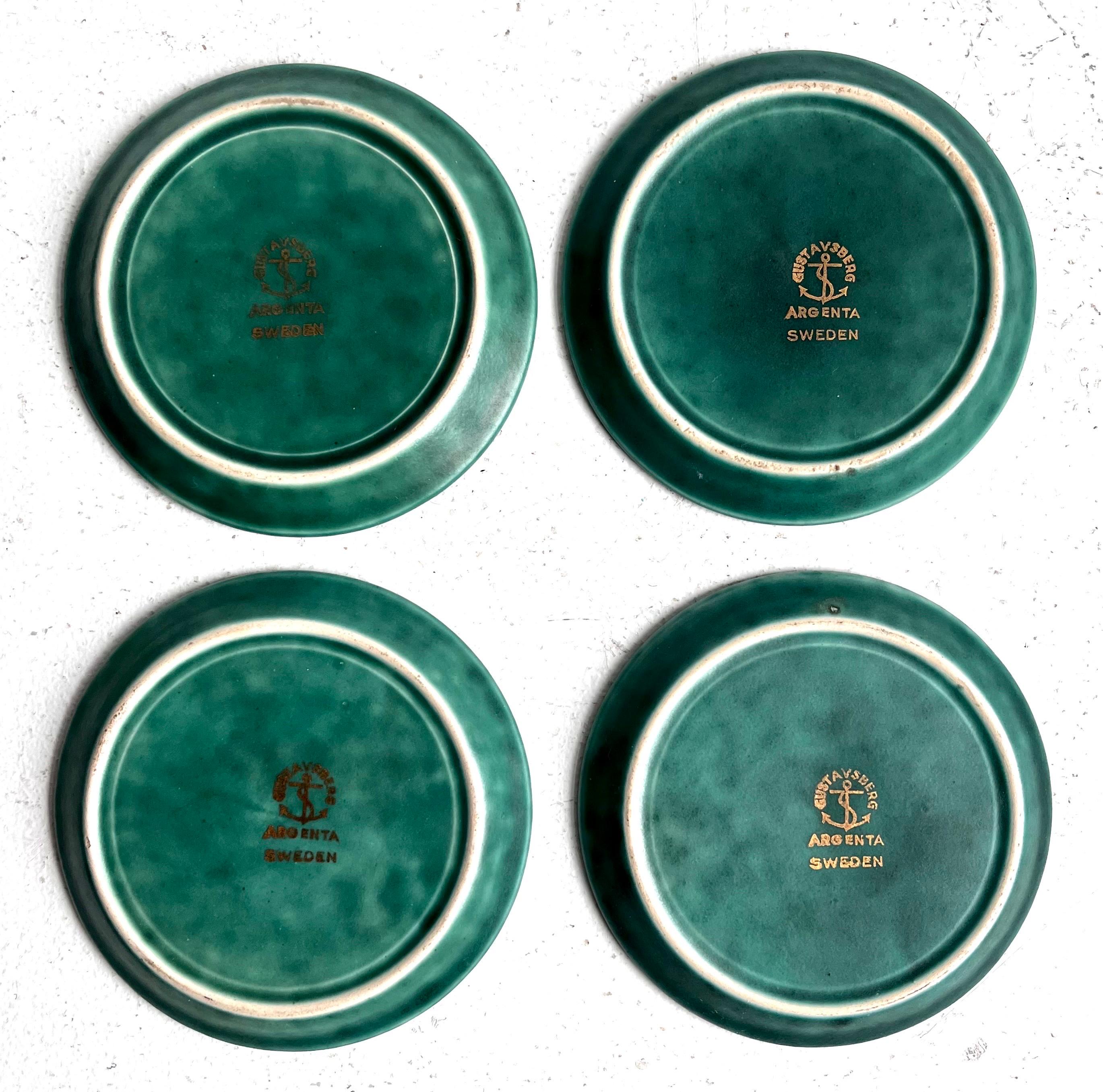 4 Argenta-Spielkartenuntersetzer von Wilhelm Kage für Gustavsberg, Schweden, 1940er Jahre (Mitte des 20. Jahrhunderts) im Angebot