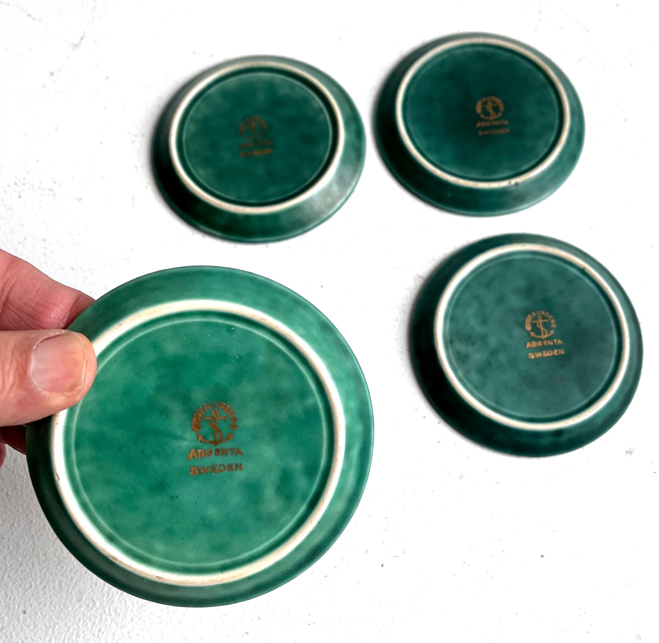 4 Argenta-Spielkartenuntersetzer von Wilhelm Kage für Gustavsberg, Schweden, 1940er Jahre im Angebot 1