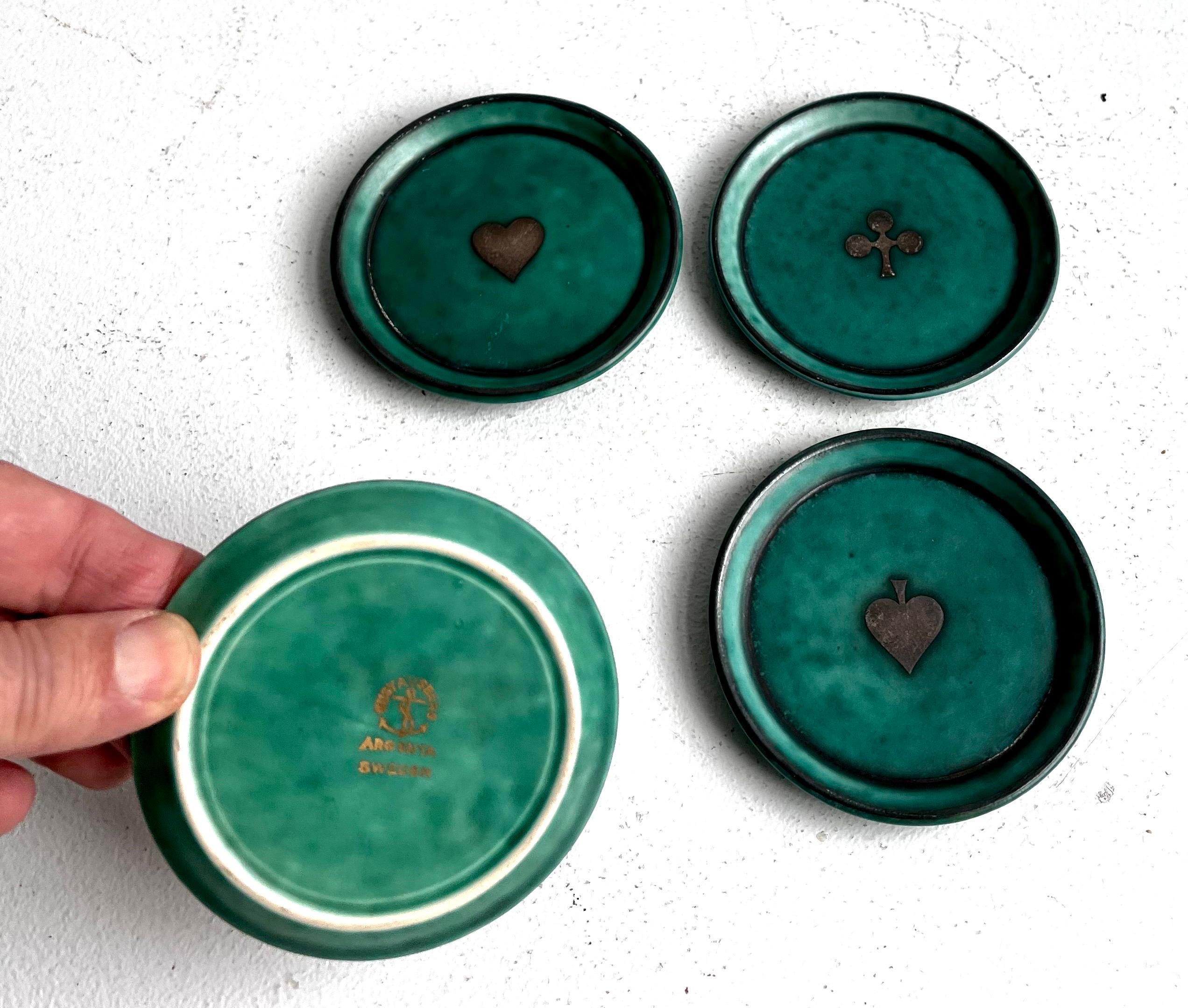 4 Argenta-Spielkartenuntersetzer von Wilhelm Kage für Gustavsberg, Schweden, 1940er Jahre im Angebot 2