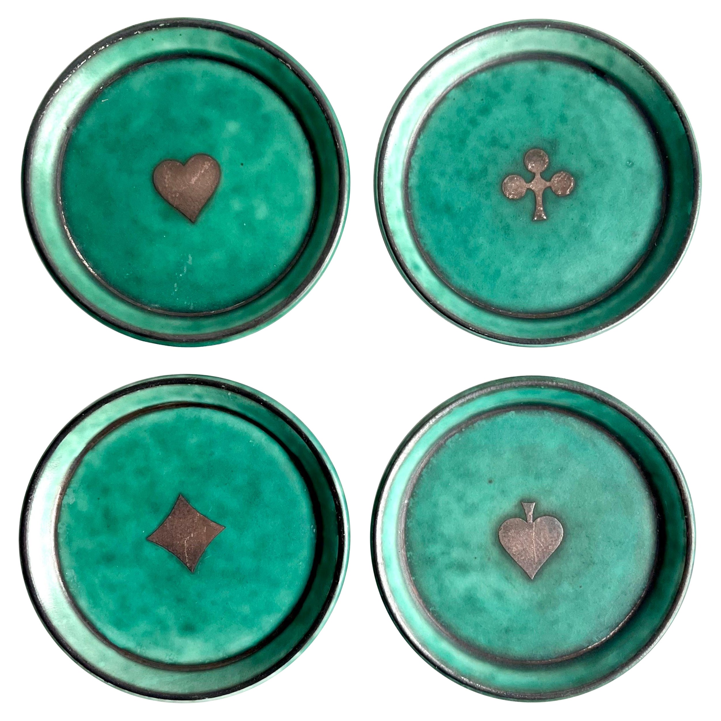 4 Sous-verres de cartes à jouer en ARGENTA par Wilhelm Kage pour Gustavsberg, Suède, années 1940