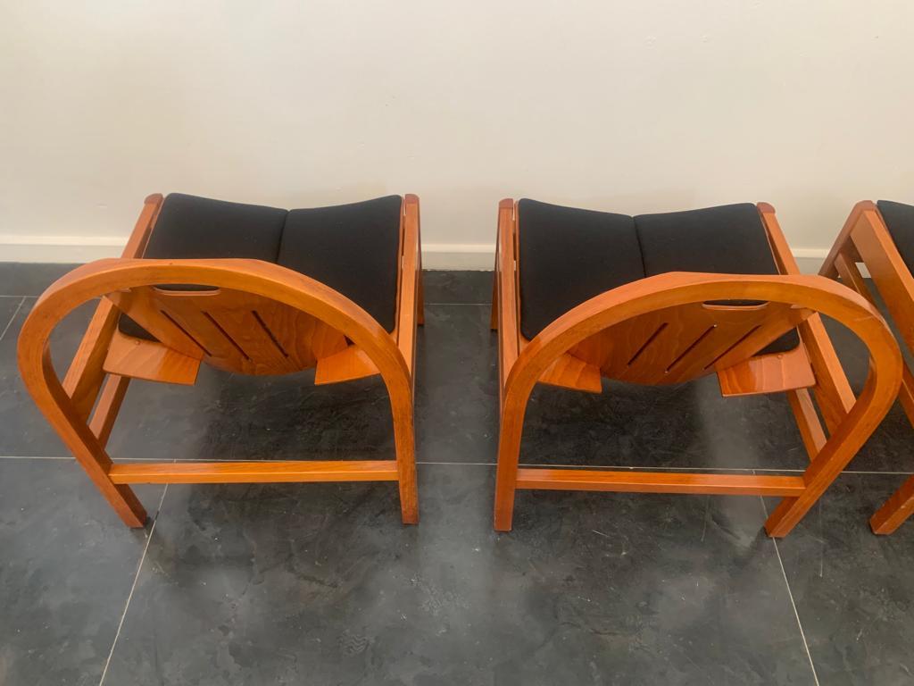 4 Argos armchairs in beech and black fabric by Baumann, 1980s For Sale 2