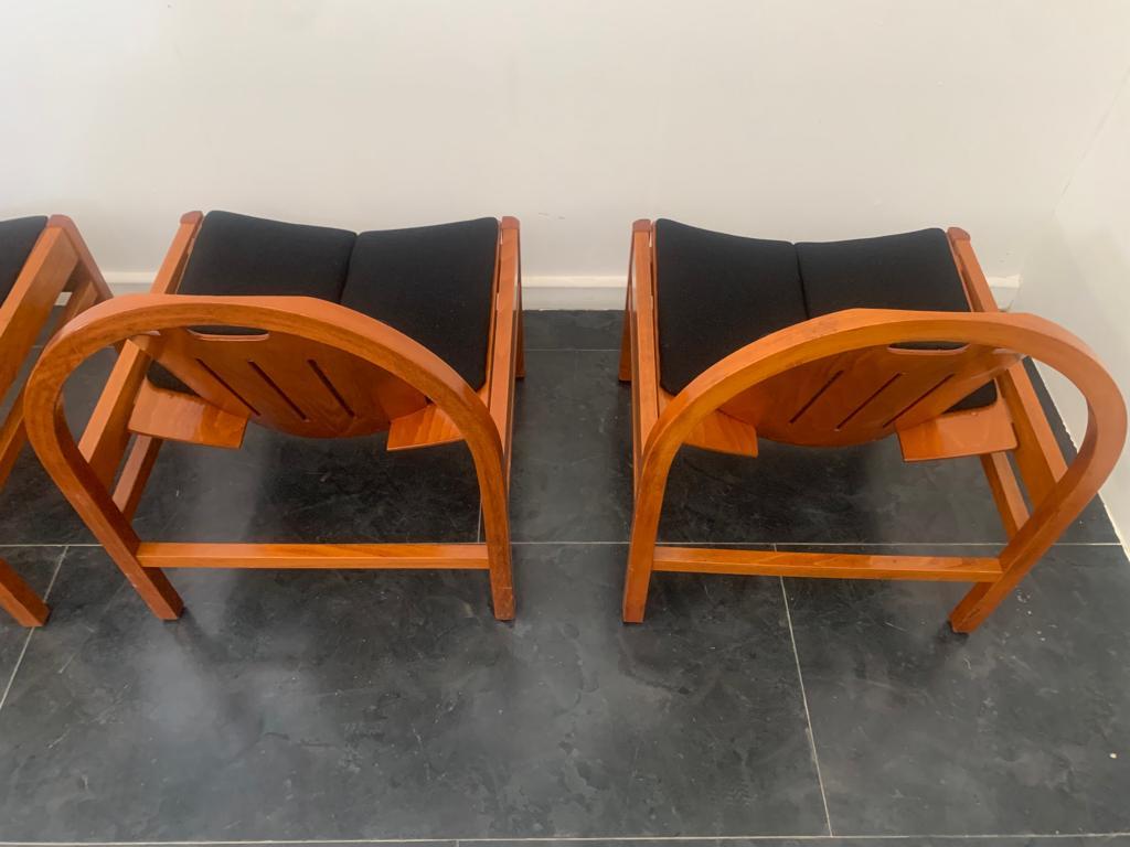 4 Argos armchairs in beech and black fabric by Baumann, 1980s For Sale 3