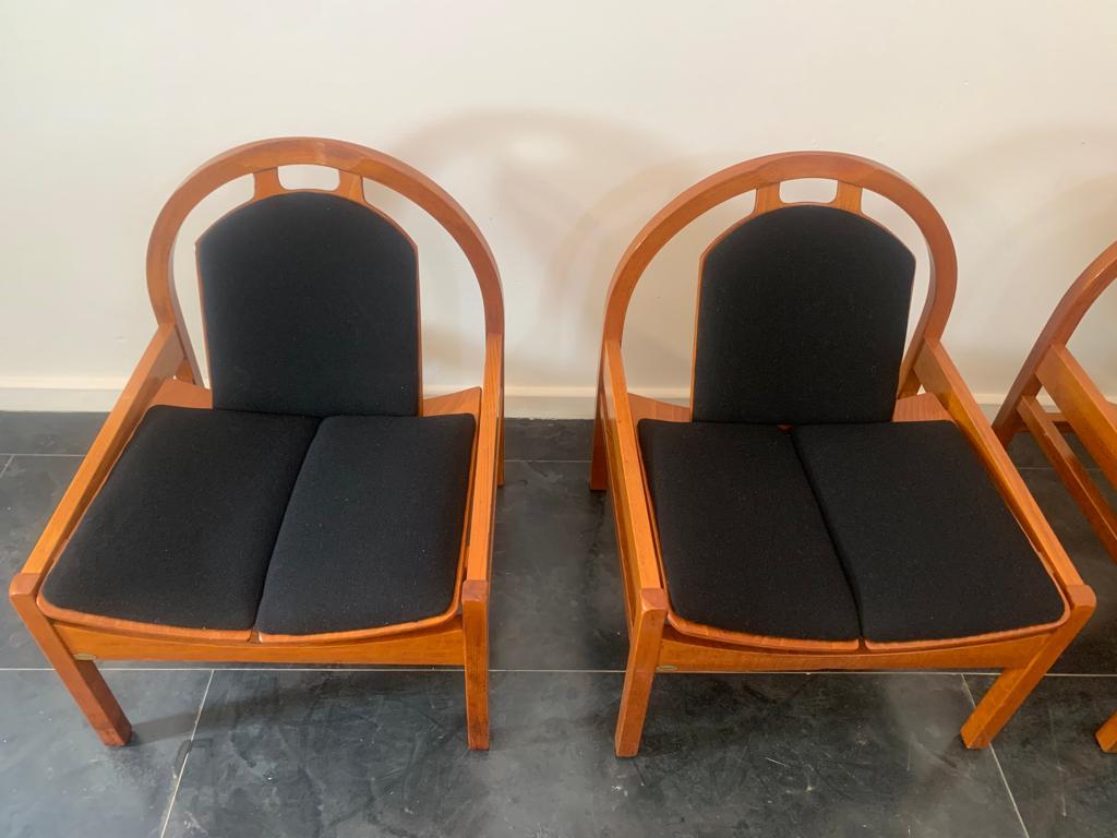 4 Argos armchairs in beech and black fabric by Baumann, 1980s For Sale 4