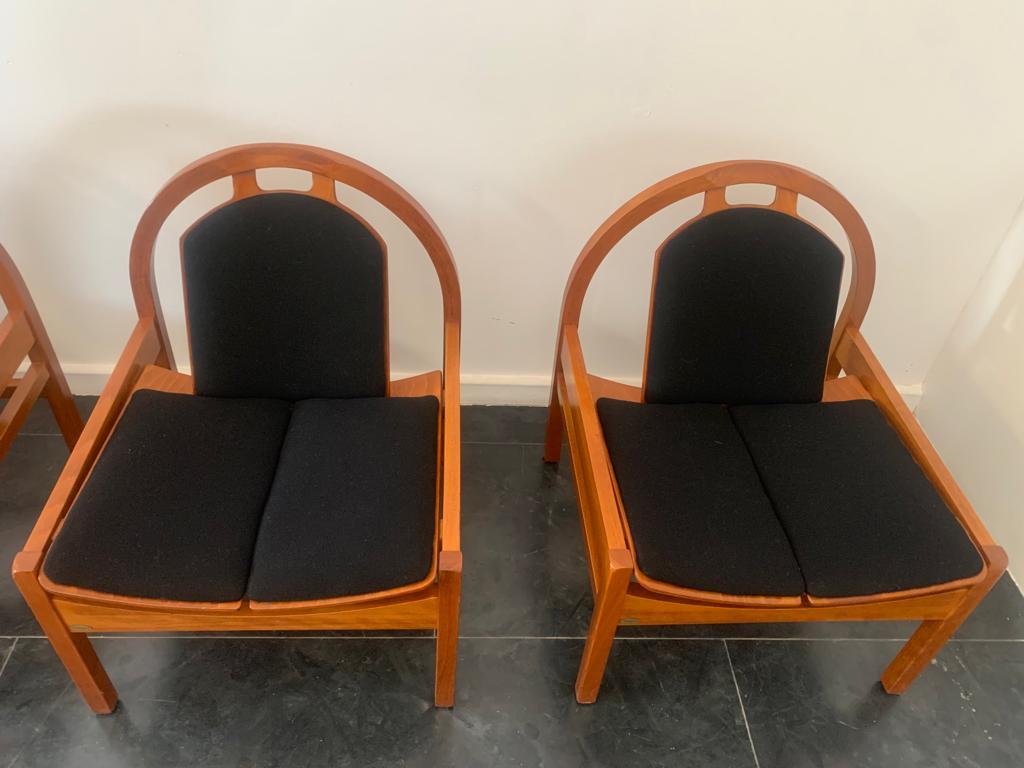 4 Argos armchairs in beech and black fabric by Baumann, 1980s For Sale 5
