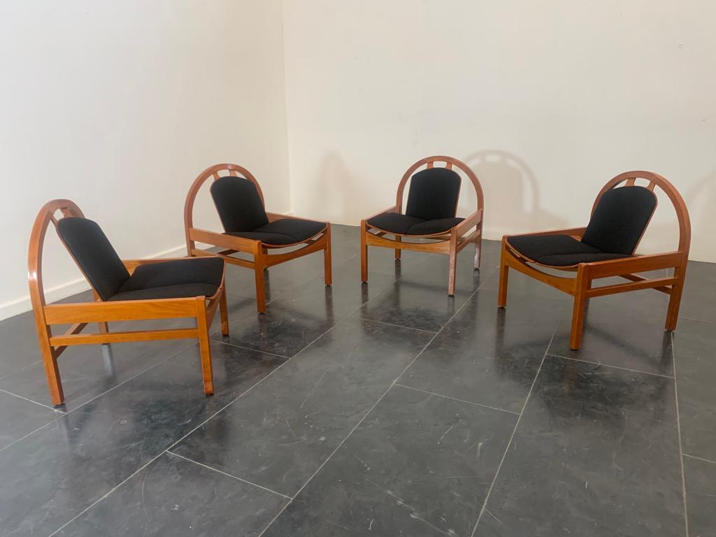 4 Argos-Sessel aus Buche und schwarzem Stoff von Baumann, 1980er Jahre (Skandinavische Moderne) im Angebot
