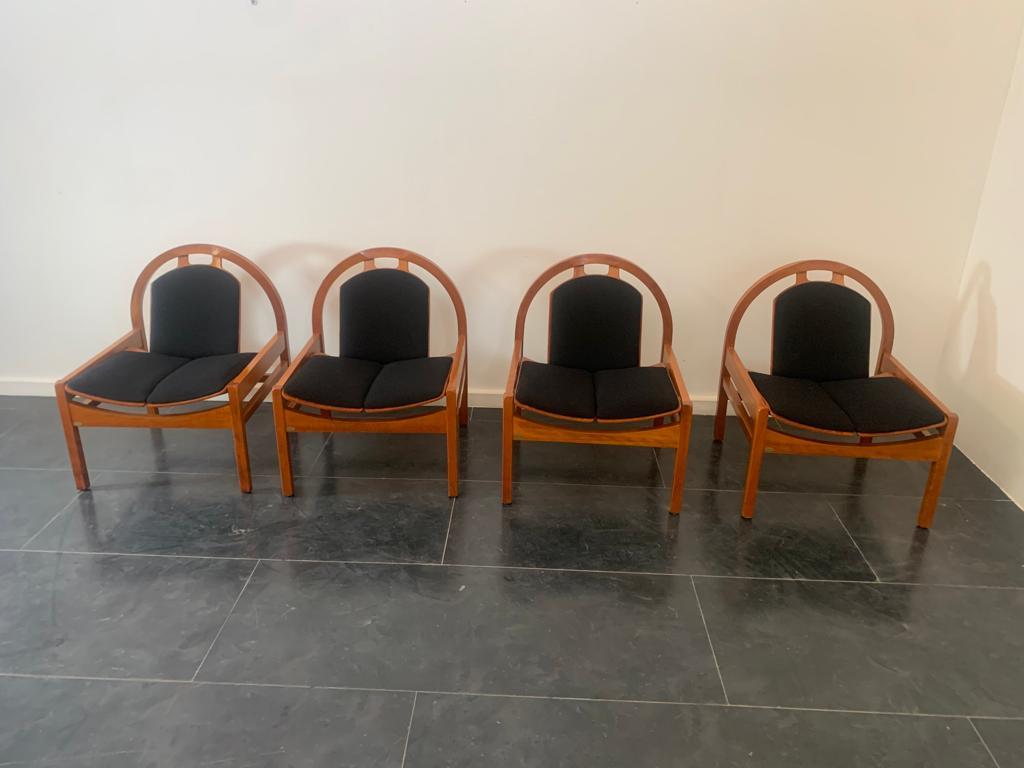 Scandinavian Modern 4 Argos armchairs in beech and black fabric by Baumann, 1980s For Sale