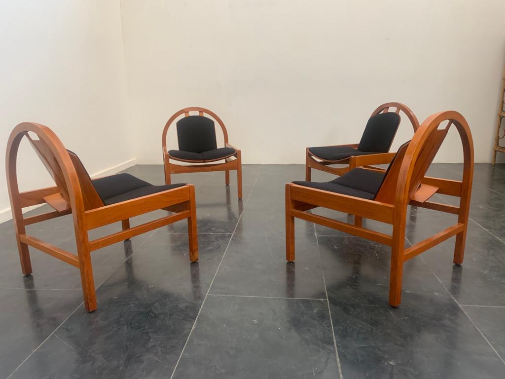 4 Argos armchairs in beech and black fabric by Baumann, 1980s In Good Condition For Sale In Montelabbate, PU