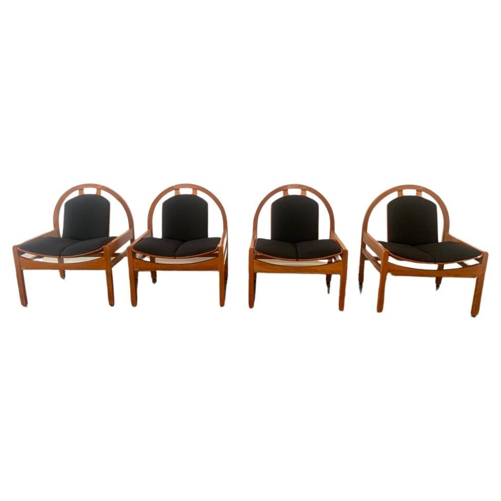 4 Argos armchairs in beech and black fabric by Baumann, 1980s For Sale