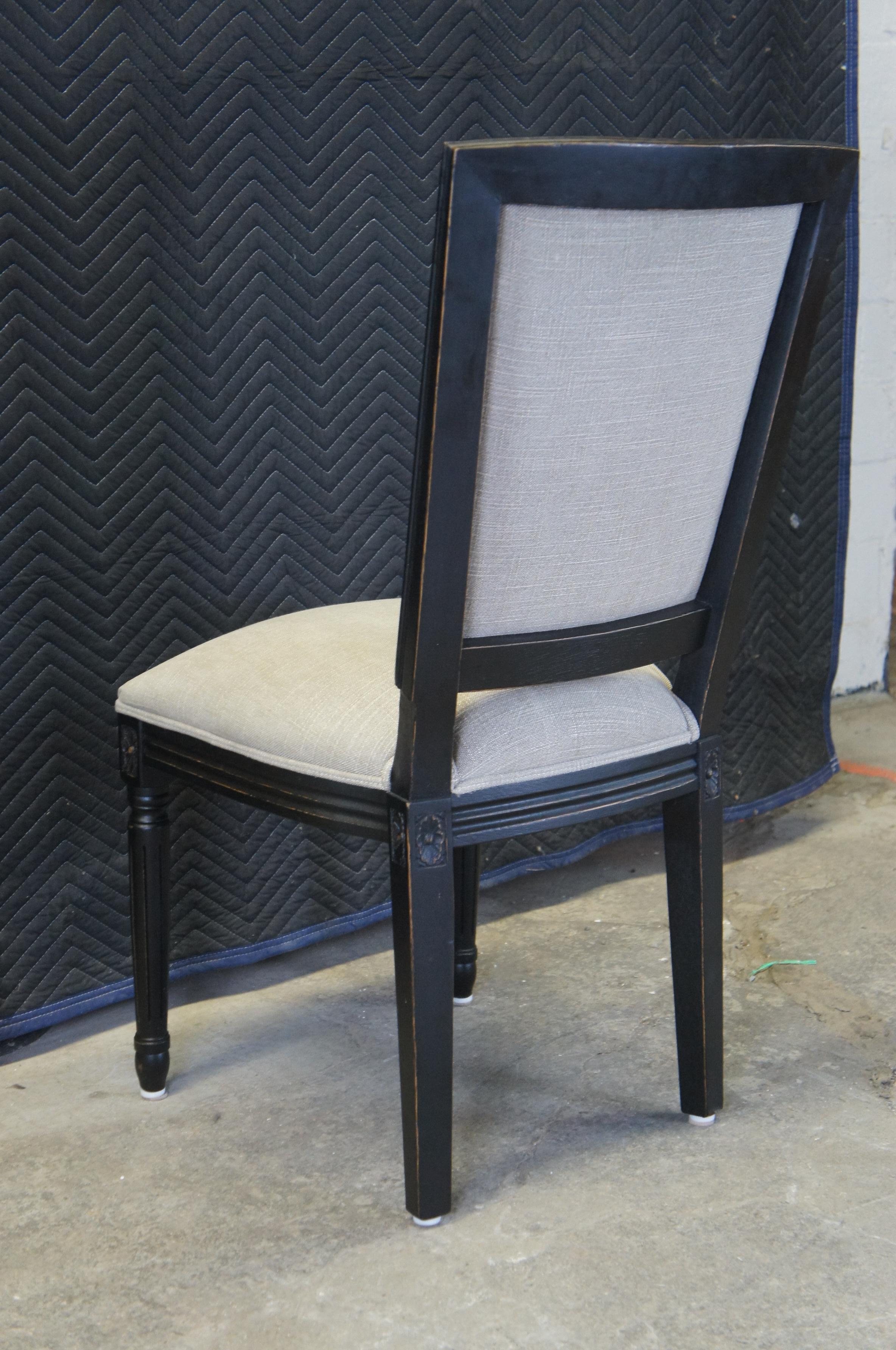 4 Arhaus French Louis XVI Style Adele Oak Black Dining Side Chairs Gray Fabric 4