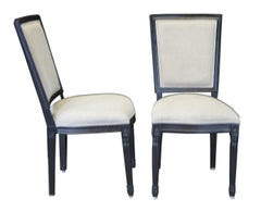 4 Arhaus French Louis XVI Style Adele Oak Black Dining Side Chairs Gray Fabric