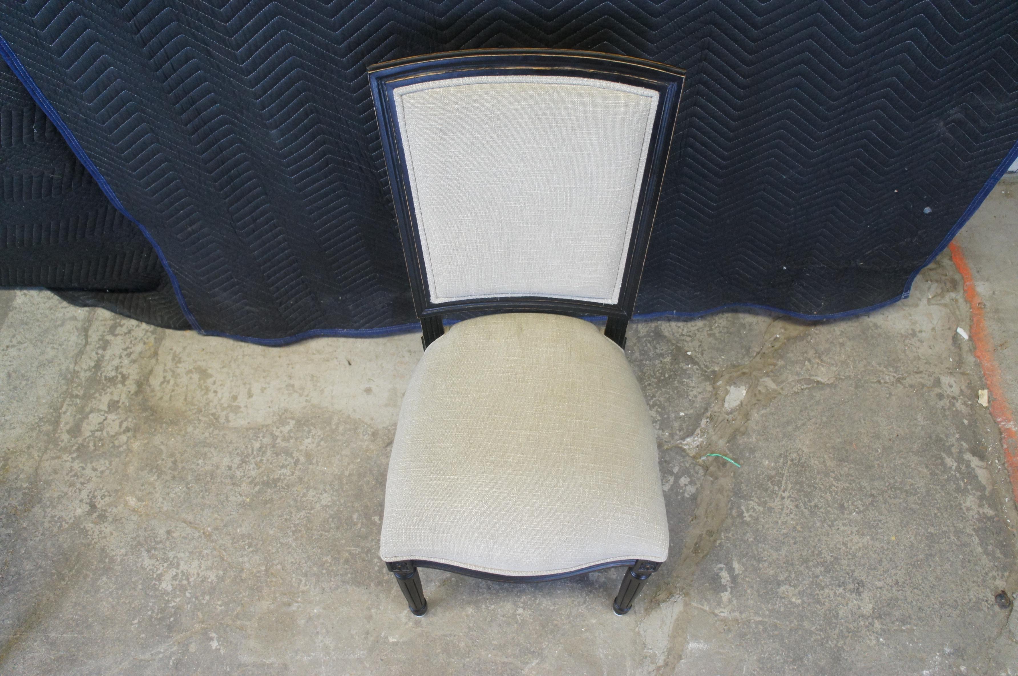 4 Arhaus French Louis XVI Style Adele Oak Black Dining Side Chairs Gray Fabric In Good Condition In Dayton, OH