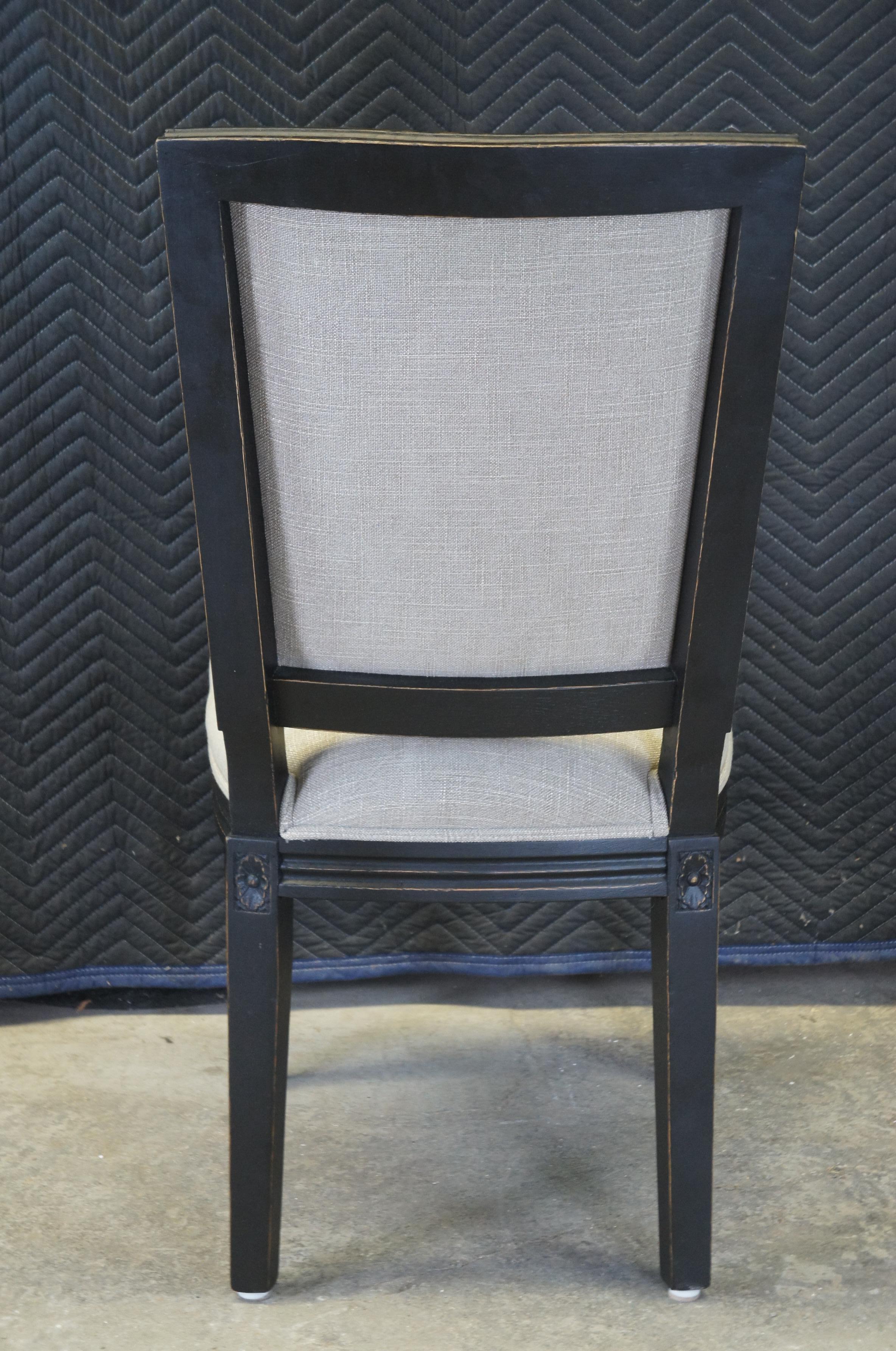 4 Arhaus French Louis XVI Style Adele Oak Black Dining Side Chairs Gray Fabric 3
