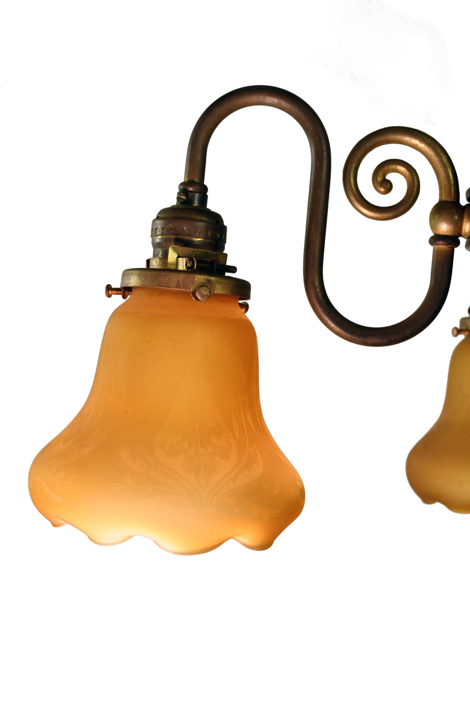 American 4 Arm Swirling Brass Fixture with Scalloped Shades