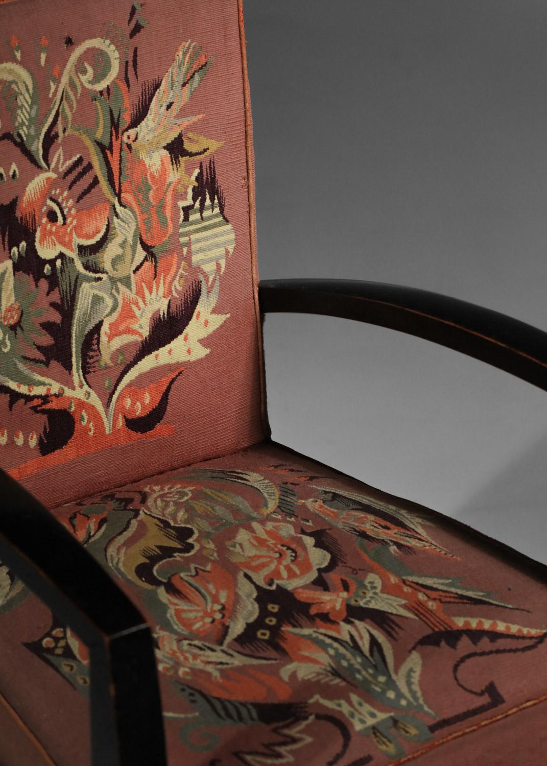 Tapestry 4 armchairs and 2 art deco chairs Aubusson tapestry by Maison Dominique