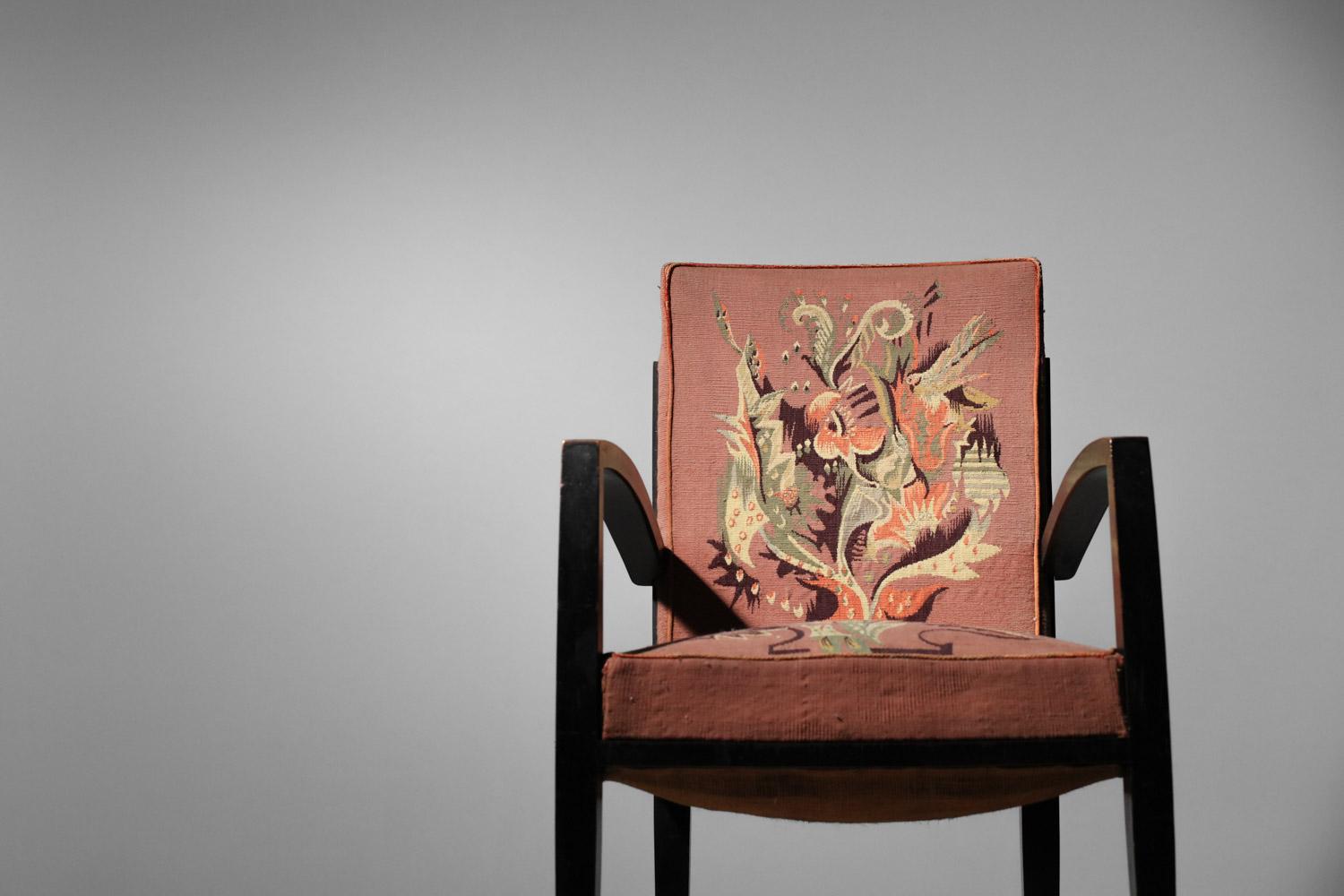 4 armchairs and 2 art deco chairs Aubusson tapestry by Maison Dominique 2