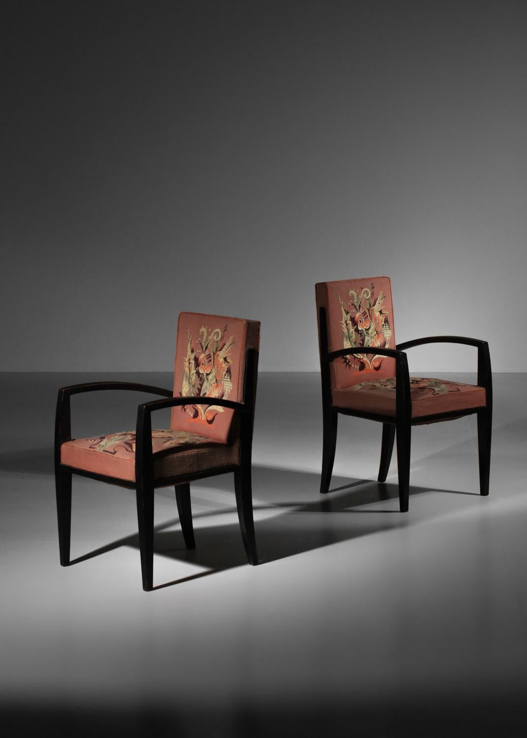 4 armchairs and 2 art deco chairs Aubusson tapestry by Maison Dominique 4