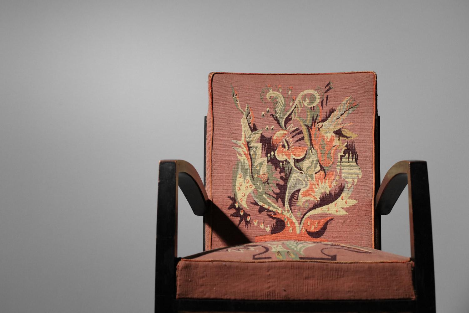 4 armchairs and 2 art deco chairs Aubusson tapestry by Maison Dominique 7