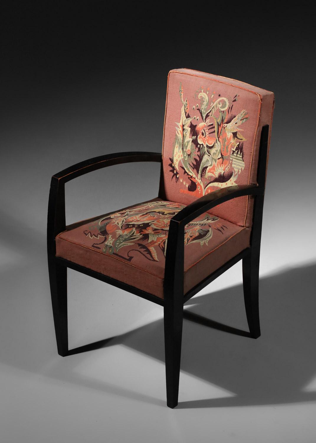 4 armchairs and 2 art deco chairs Aubusson tapestry by Maison Dominique 10