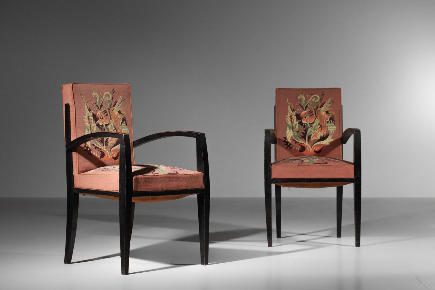 4 armchairs and 2 art deco chairs Aubusson tapestry by Maison Dominique 1