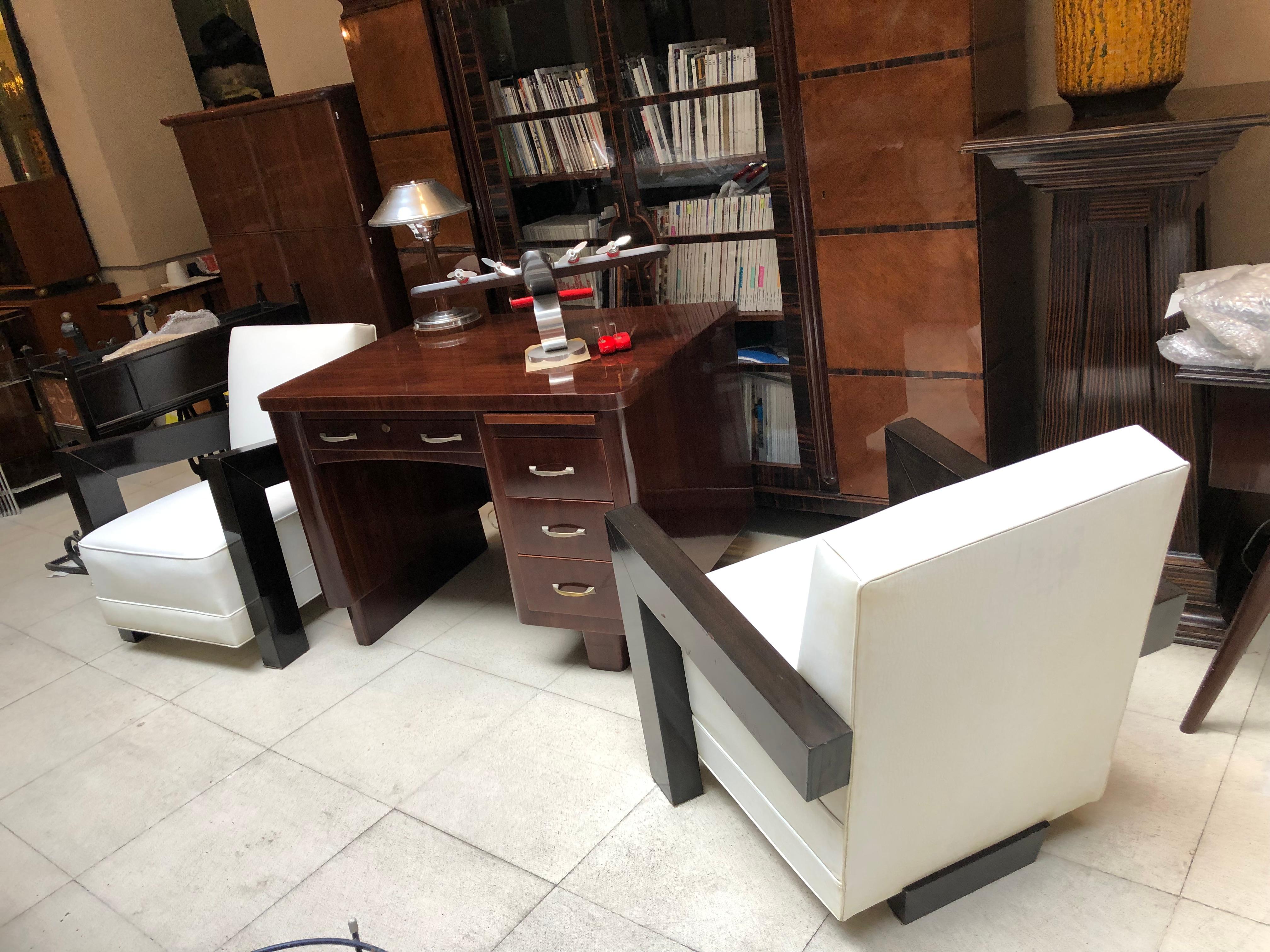 2 Armchairs in Leather and Wood in Art Deco Style, 1935 For Sale 7