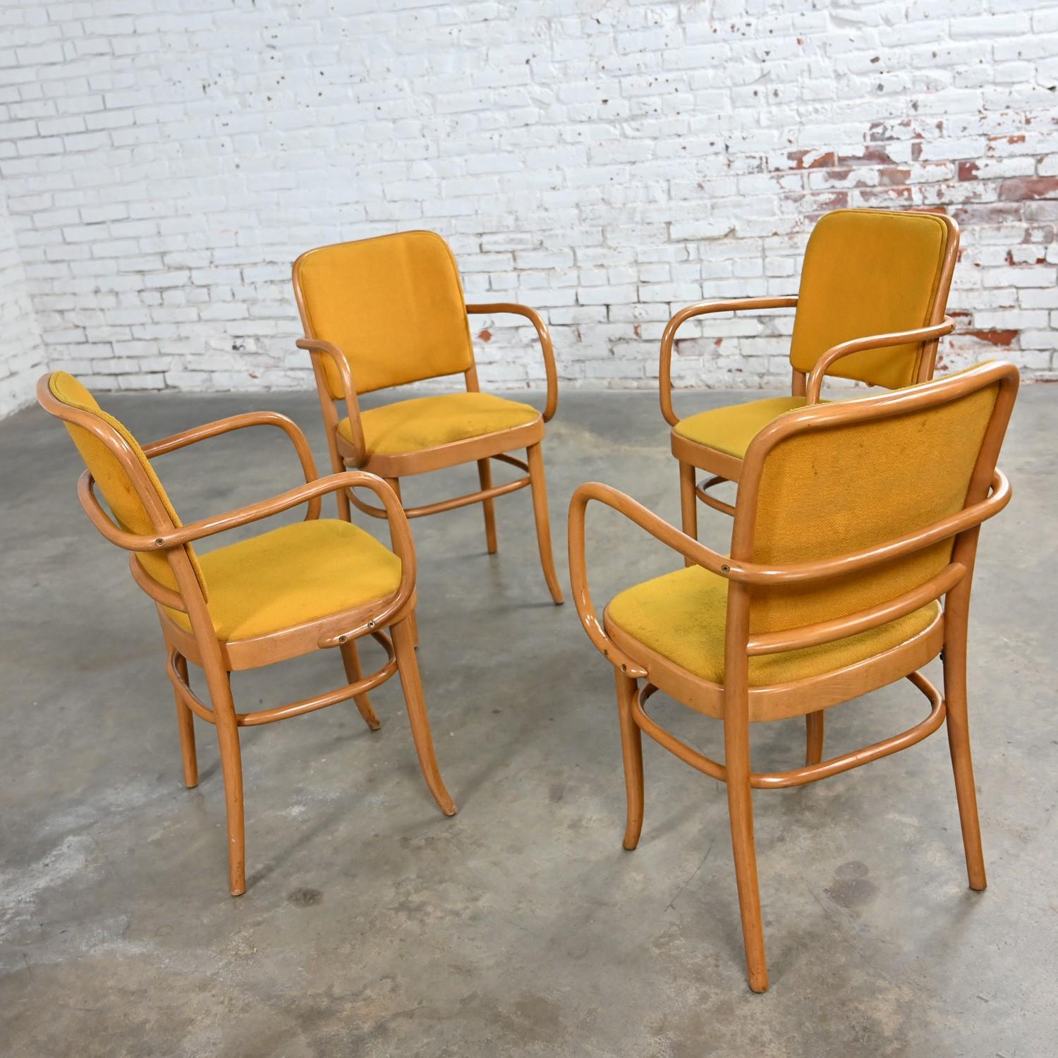 4 chaises de salle à manger Bauhaus en hêtre courbé J Hoffman Prague 811 style Thonet en vente 4