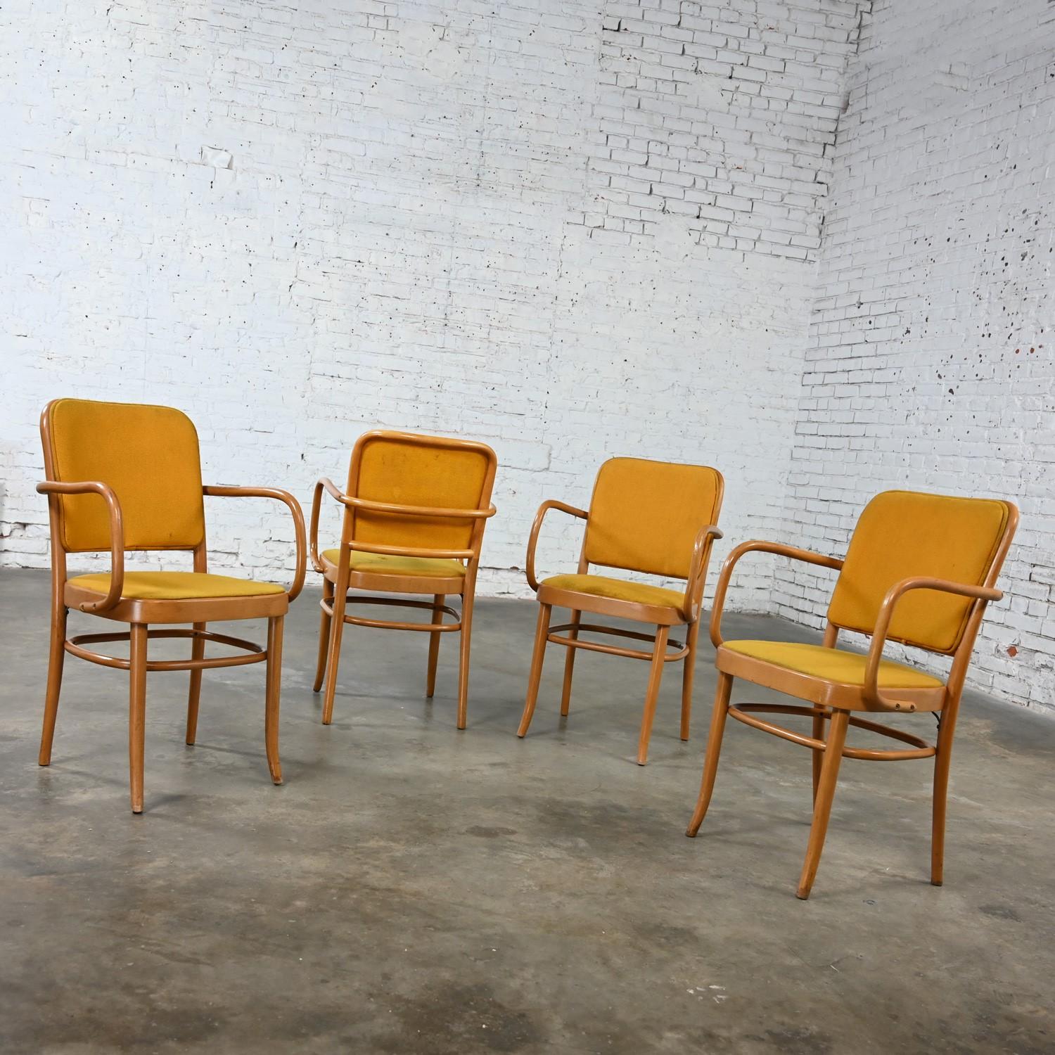 4 chaises de salle à manger Bauhaus en hêtre courbé J Hoffman Prague 811 style Thonet en vente 2