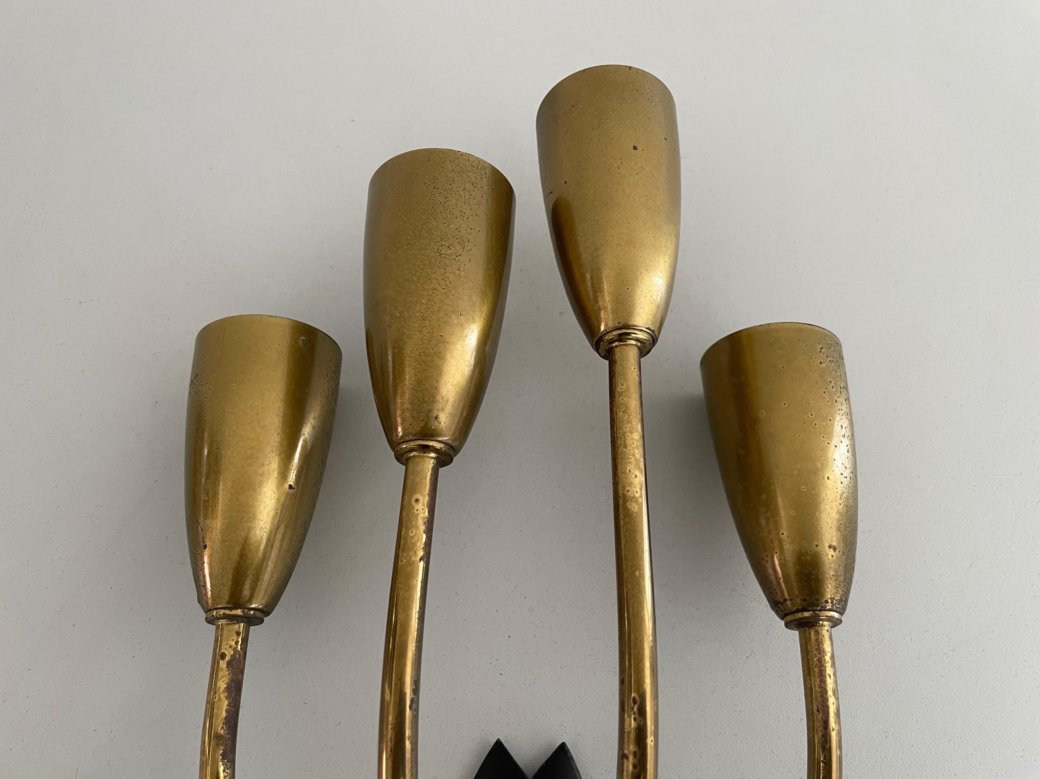 Metal 4-armed Flower Design Brass Sputnik Pair of Sconces, 1950s, Germany For Sale