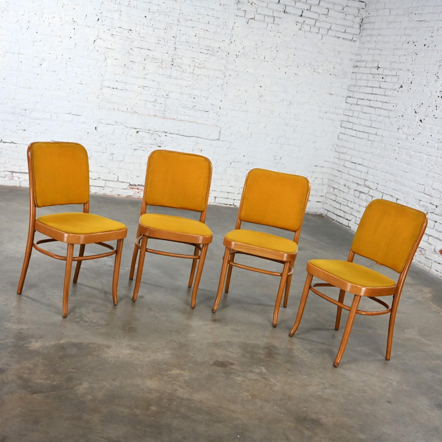4 Armless Bauhaus Beech Bentwood Hoffman Prague 811 Dining Chairs Style Thonet 2