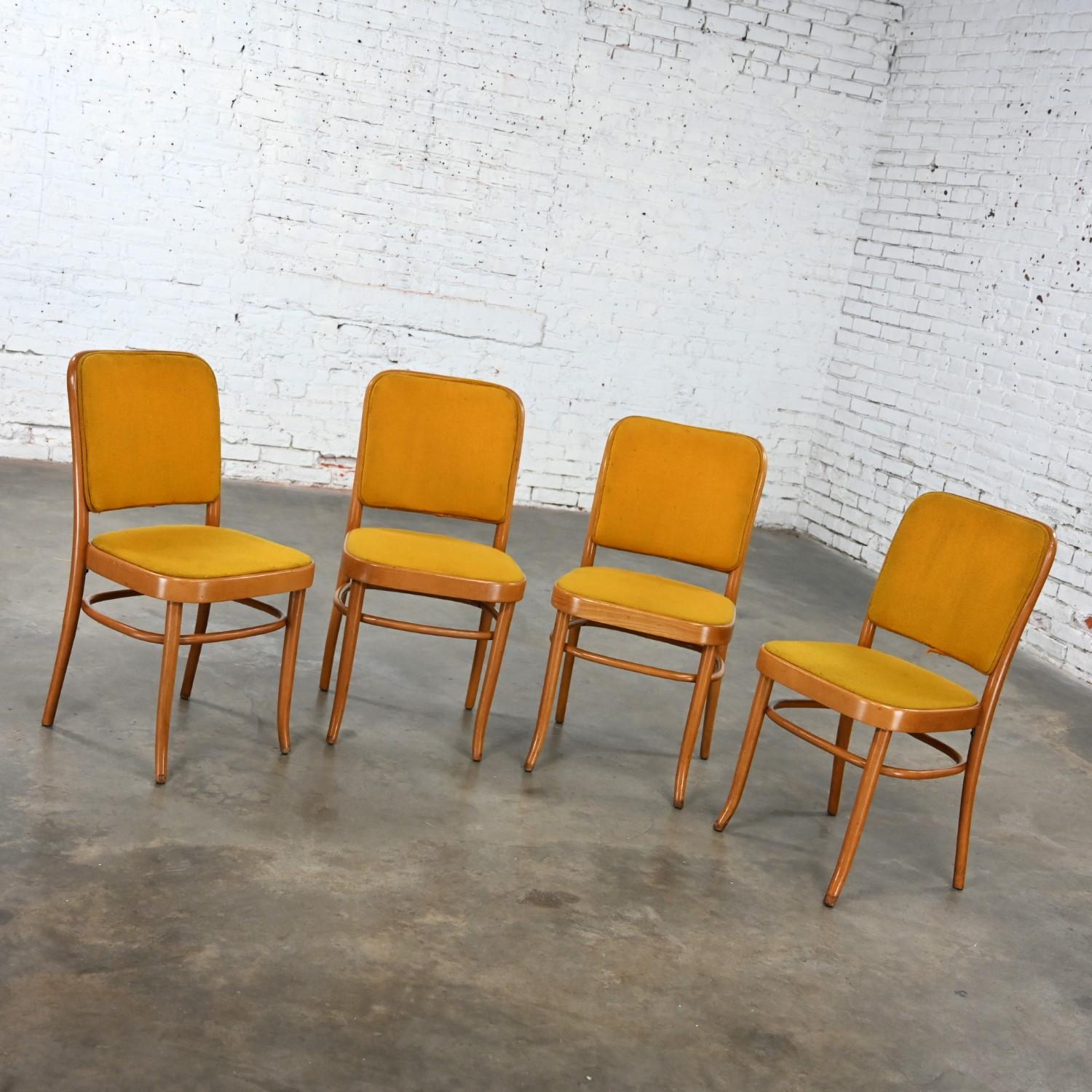 4 Armless Bauhaus Beech Bentwood Hoffman Prague 811 Dining Chairs Style Thonet For Sale 2