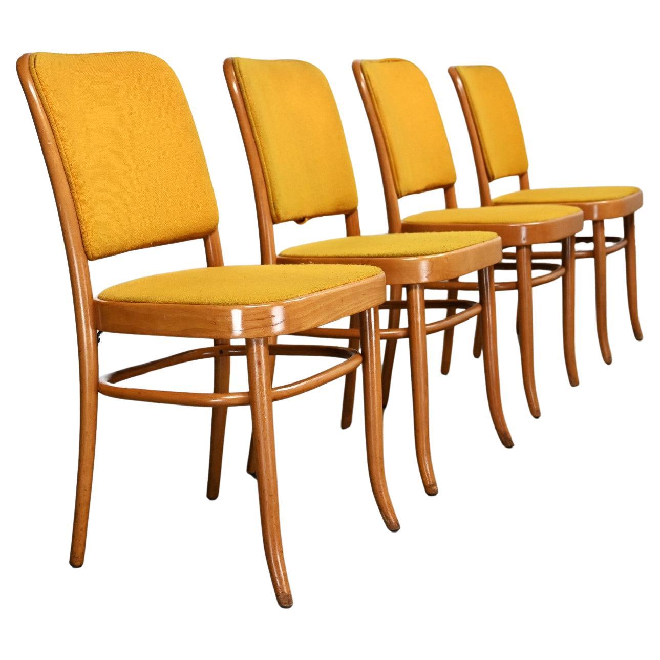 4 Armless Bauhaus Beech Bentwood Hoffman Prague 811 Dining Chairs Style Thonet For Sale